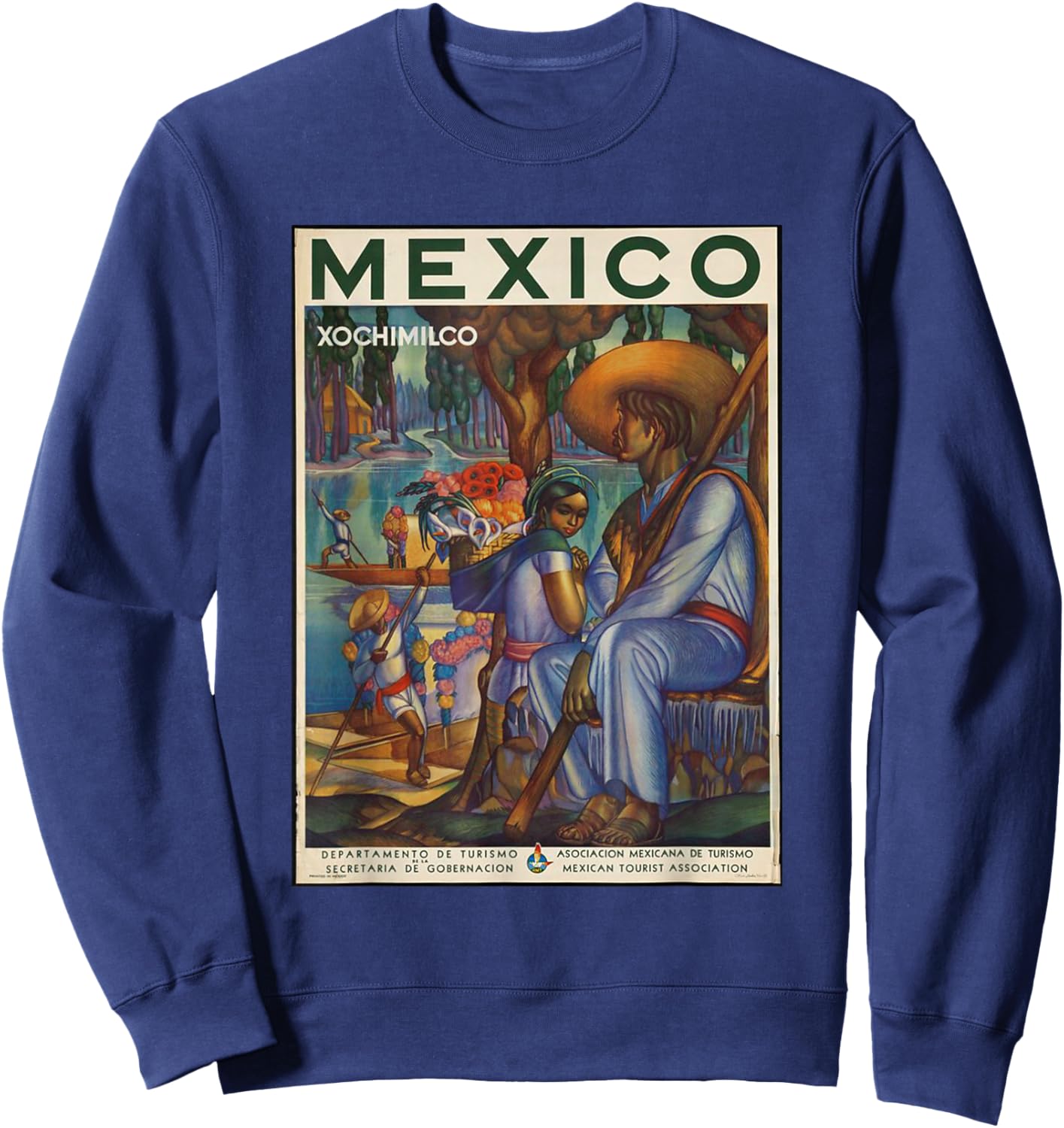Mexico Retro Vintage Xochimilco Mexican Life Print Sweatshirt - Sweatshirt | Navy
