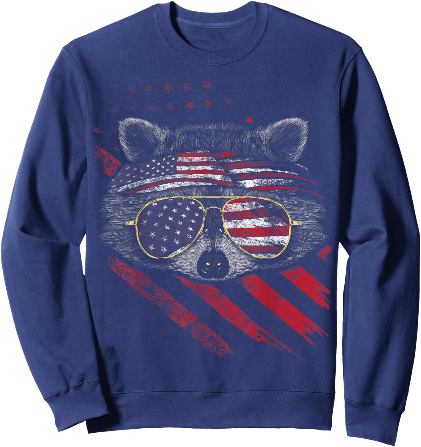 Raccoon American Flag Patriotic 4th of July Trash Panda Sweatshirt - Sweatshirt | Navy