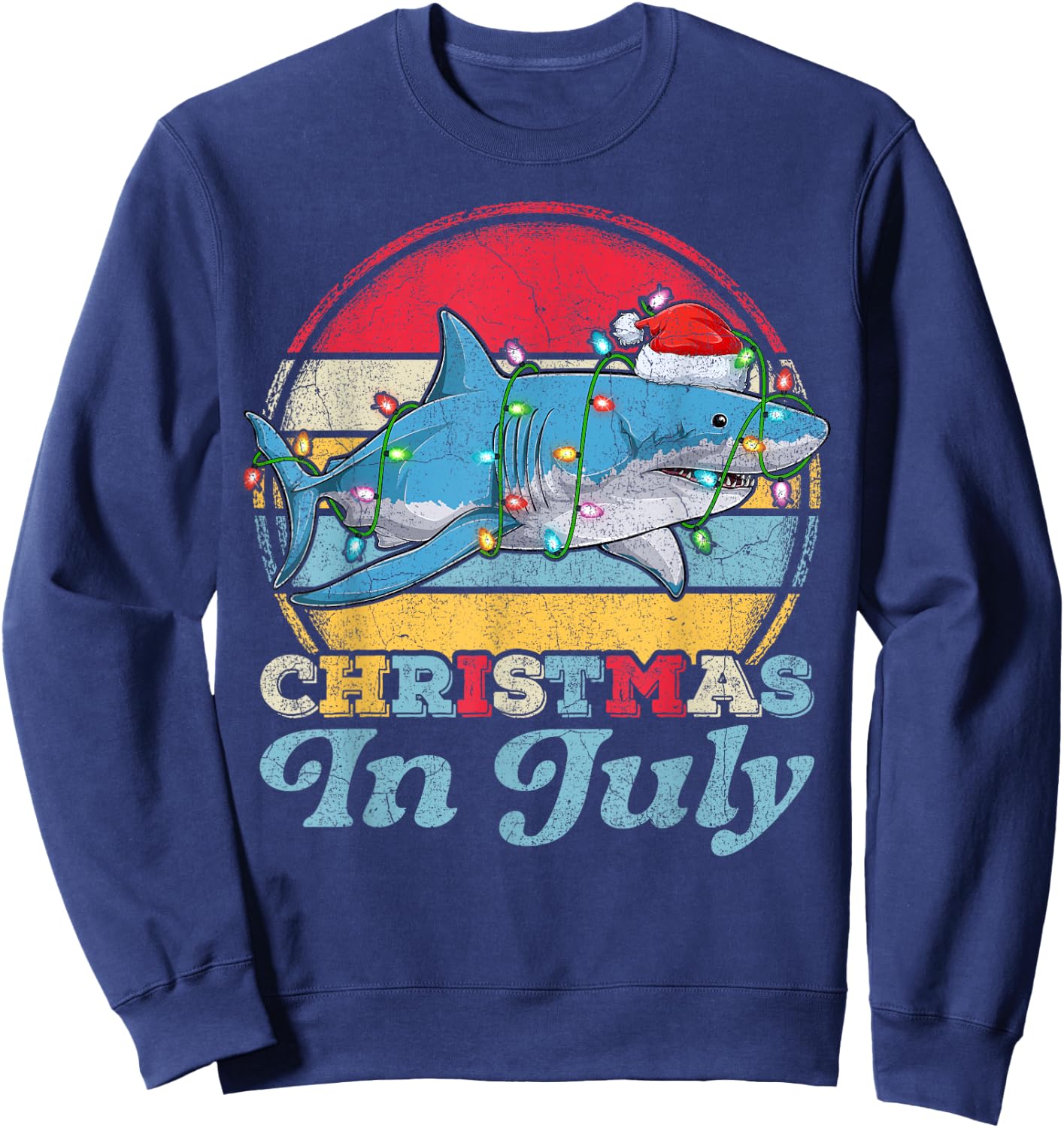 Lighting Shark Lover Vintage Retro Shark Christmas In July Sweatshirt - Sweatshirt | Navy