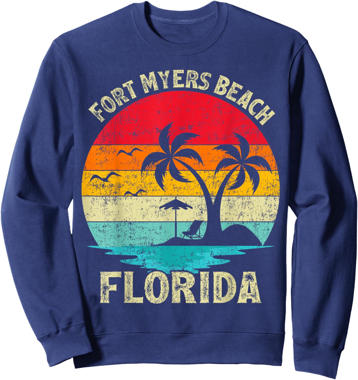 Family Vacation Vintage Retro Florida Fort Myers Beach Sweatshirt - Sweatshirt | Navy