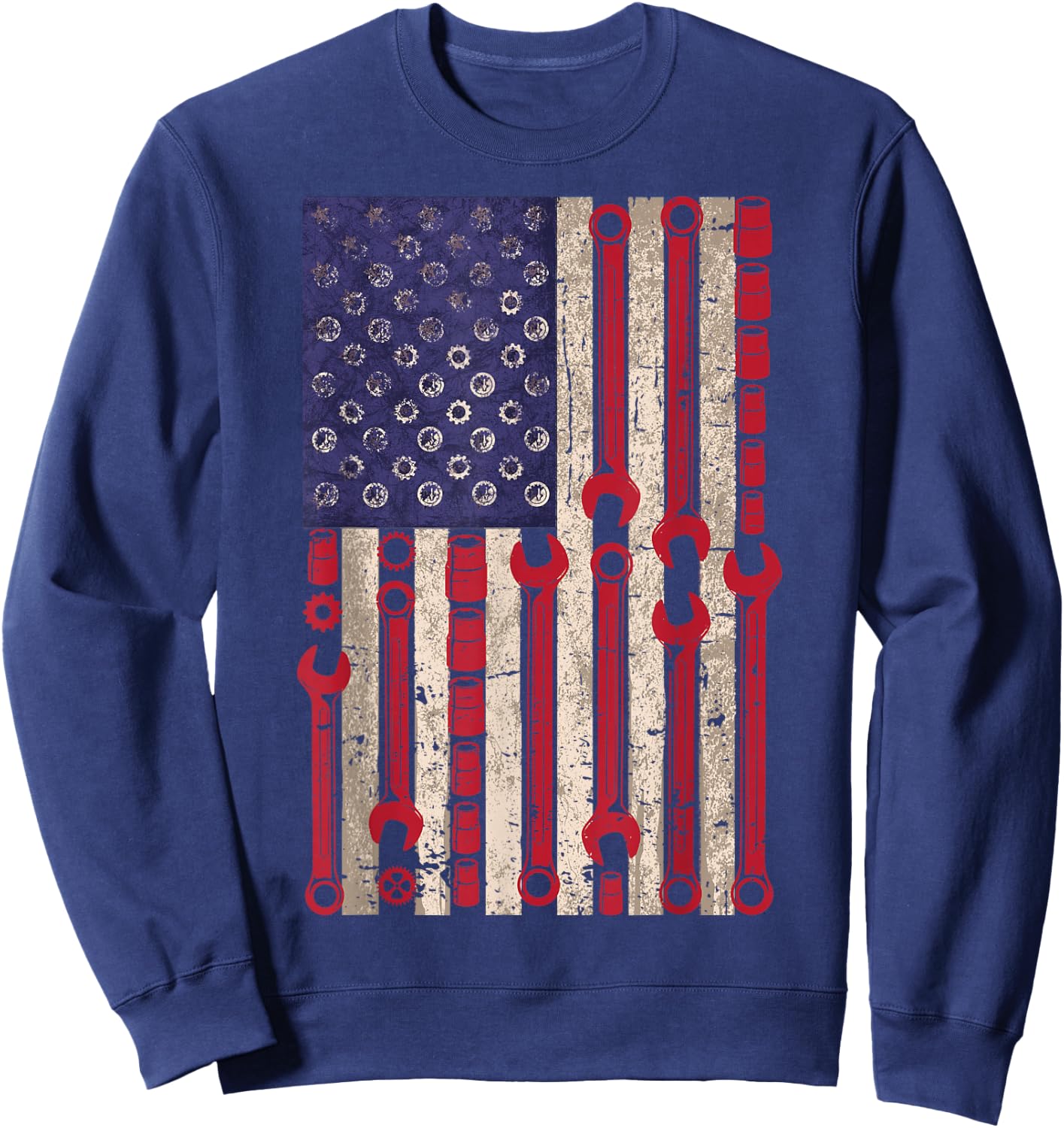 USA Flag Wrench Tools 4th of July Patriotic Mechanic Sweatshirt - Sweatshirt | Navy