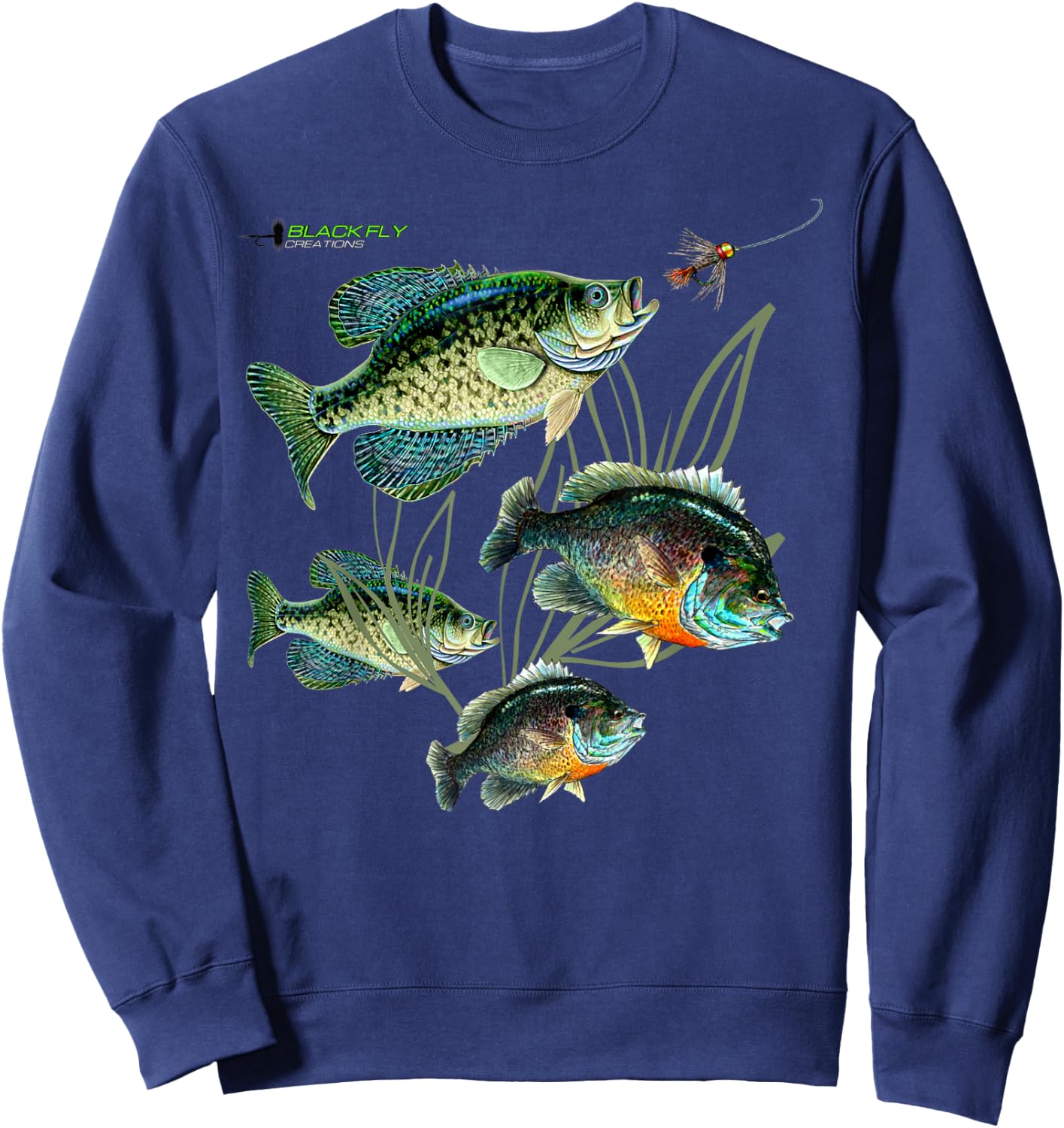 Crappie Bluegill Fishing Shirts Black Fly Sweatshirt - Sweatshirt | Navy