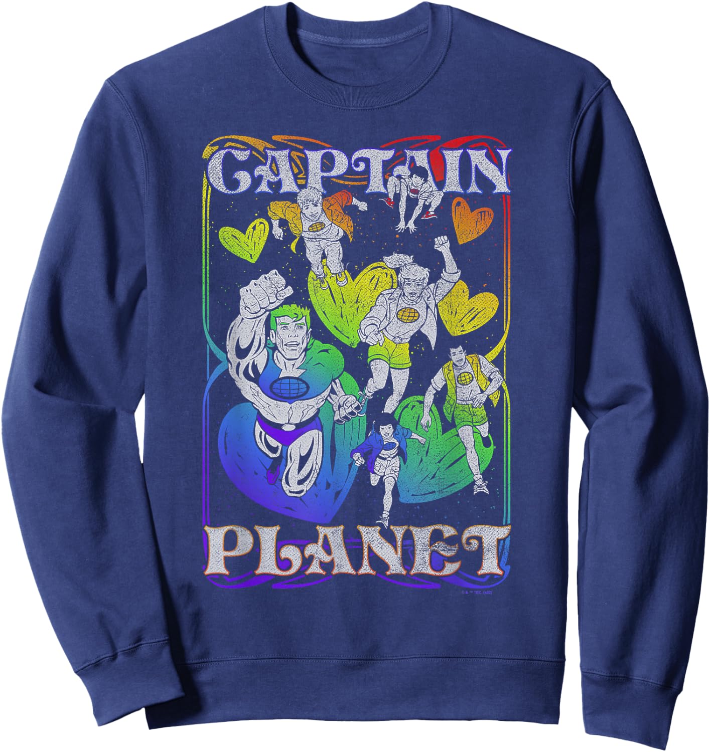 Captain Planet Vintage Rainbow Hearts Group Poster Sweatshirt - Sweatshirt | Navy