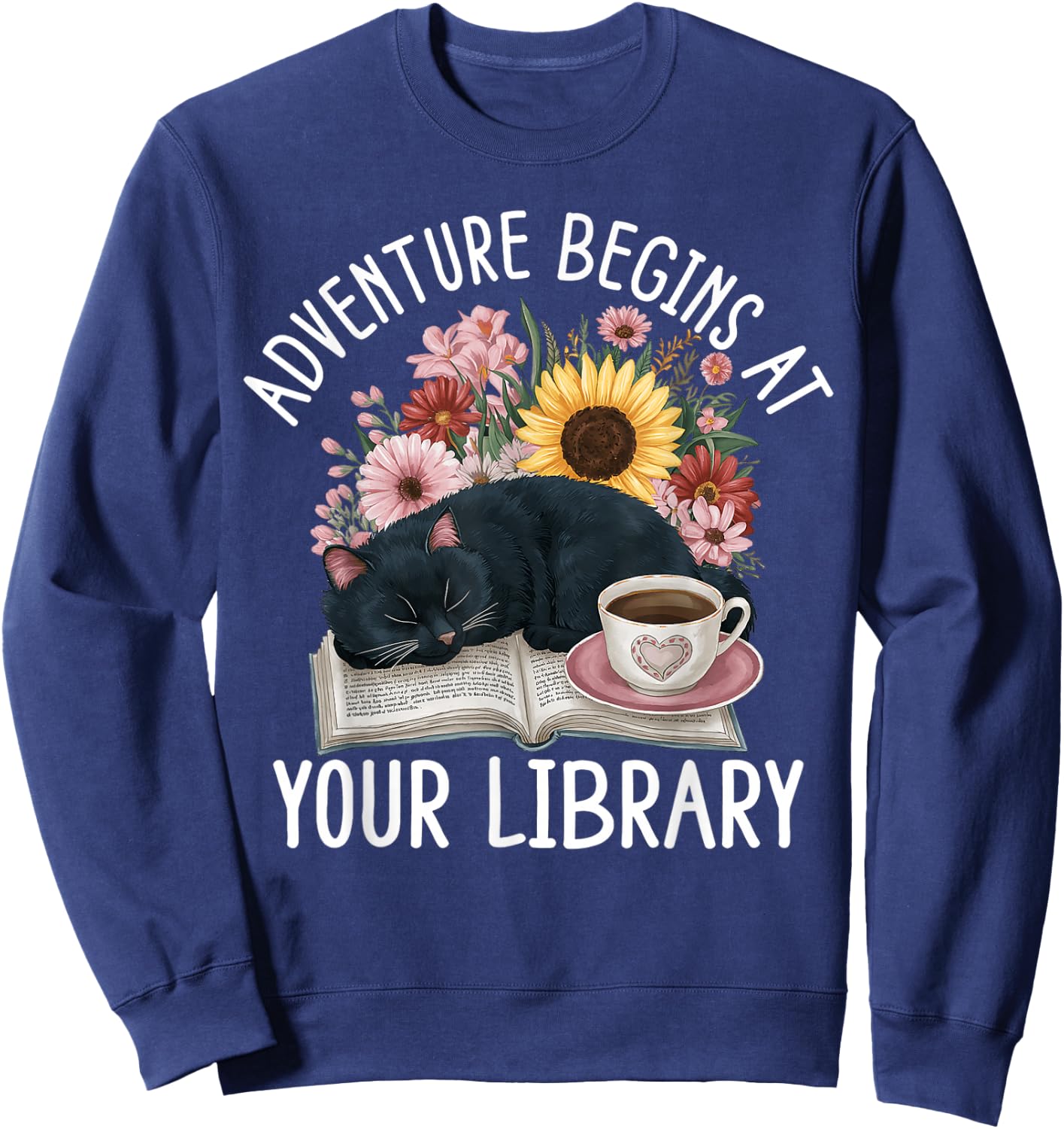 Adventure Begins At Your Library Summer Reading 2024 Cat Sweatshirt - Sweatshirt | Navy