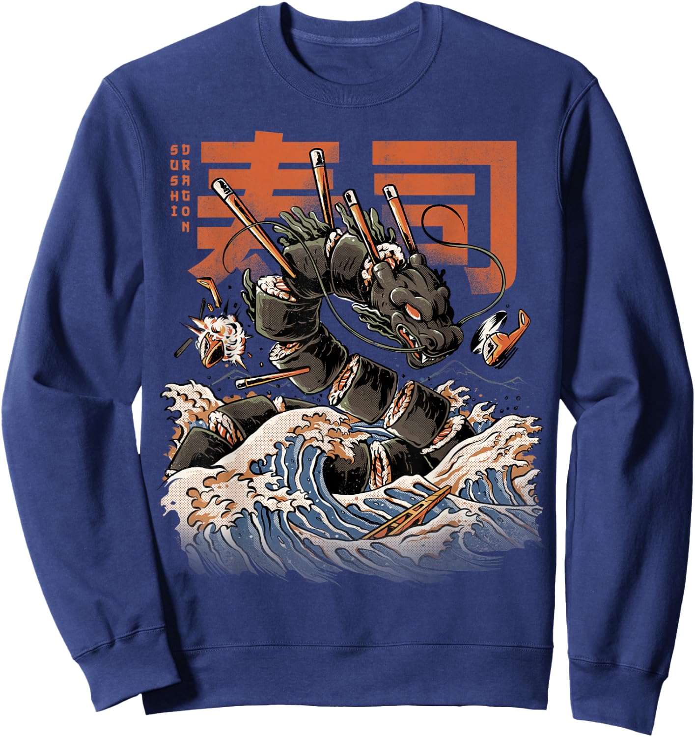 Great Sushi Dragon Japanese Food Kawaii Dragon Anime Sweatshirt - Sweatshirt | Navy