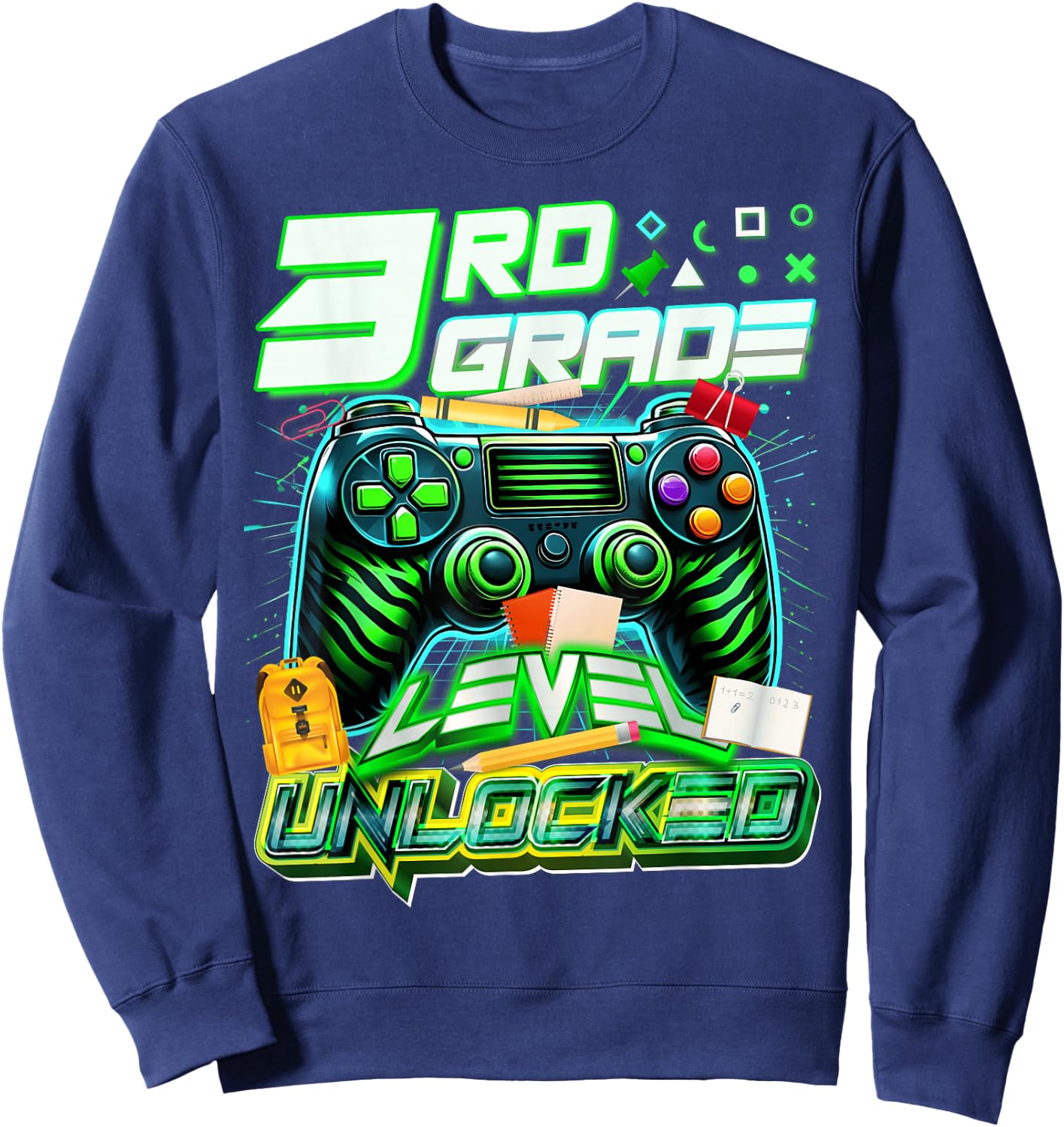 Back To School 3rd Grade Level Unlocked Gamer First Day Sweatshirt - Sweatshirt | Navy