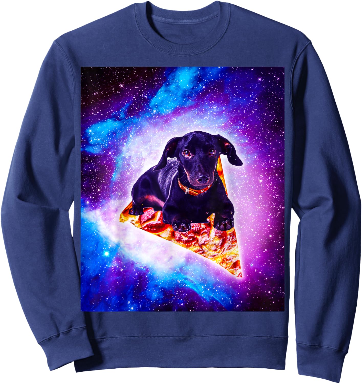 Outer Space Galaxy Dog Riding Pizza Sweatshirt - Sweatshirt | Navy