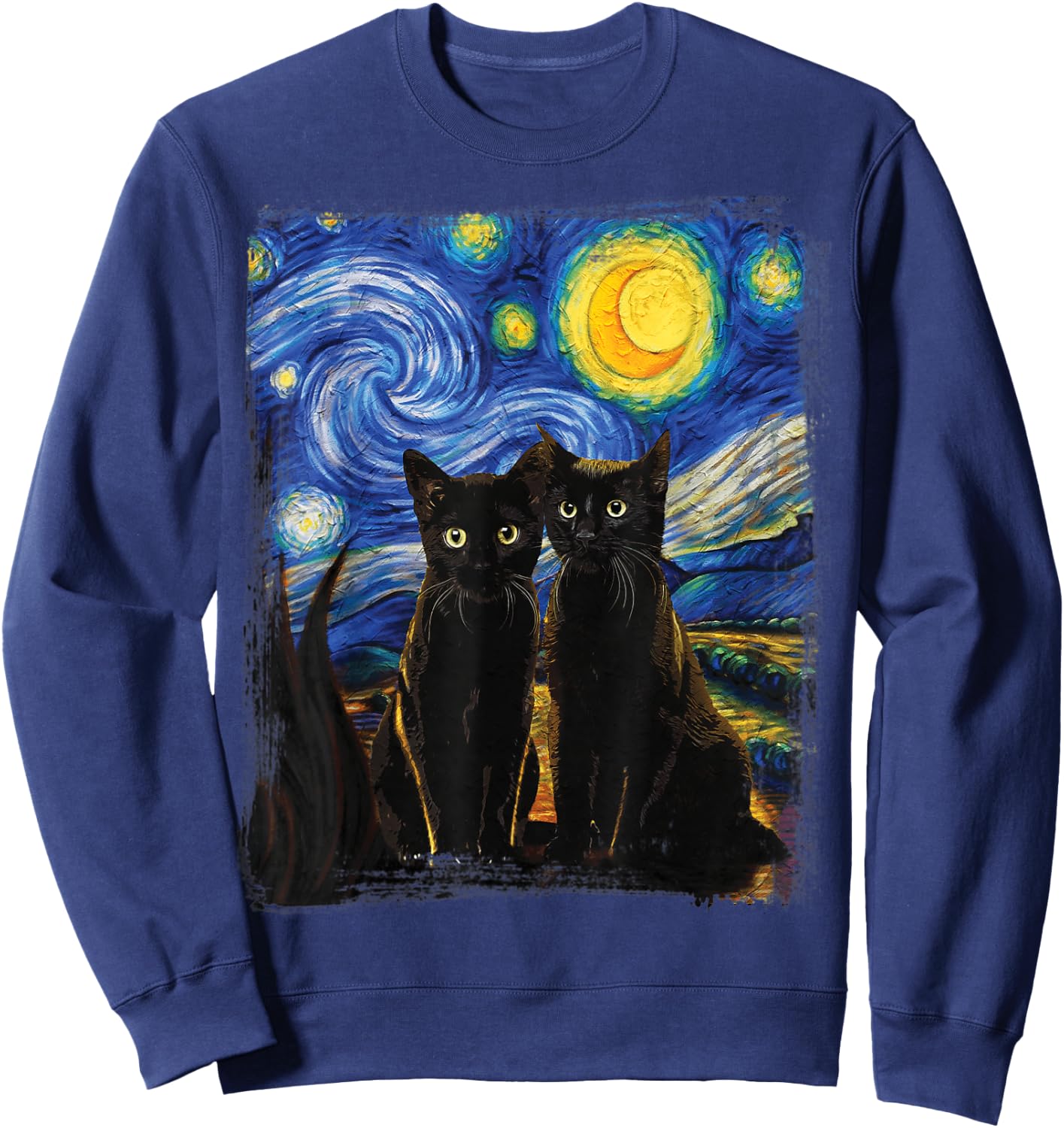 Starry Night Vincent Van Gogh Famous Painting Black Cats Sweatshirt - Sweatshirt | Navy
