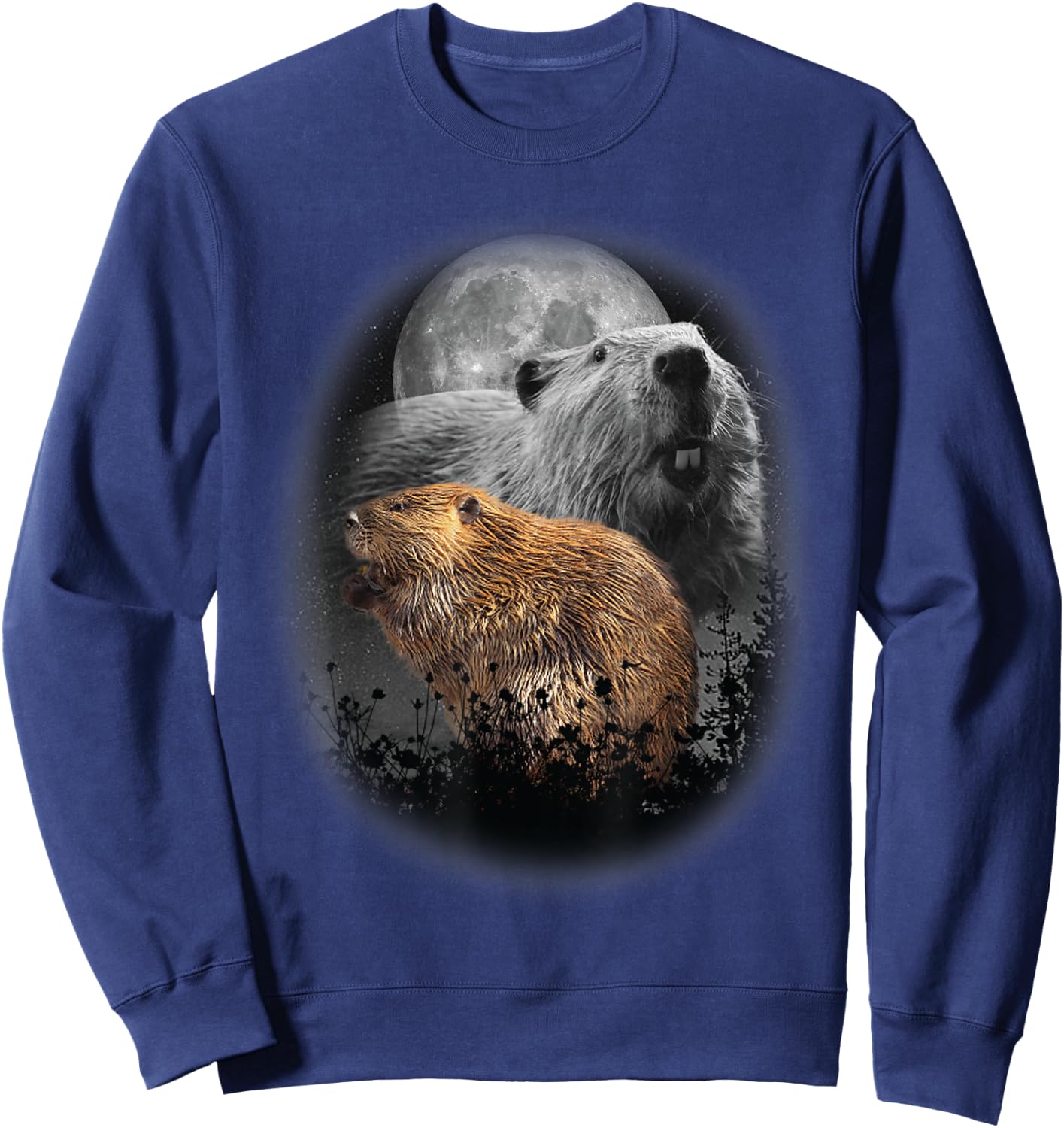 Beaver Illustration Moon Beaver Lovers Sweatshirt - Sweatshirt | Navy