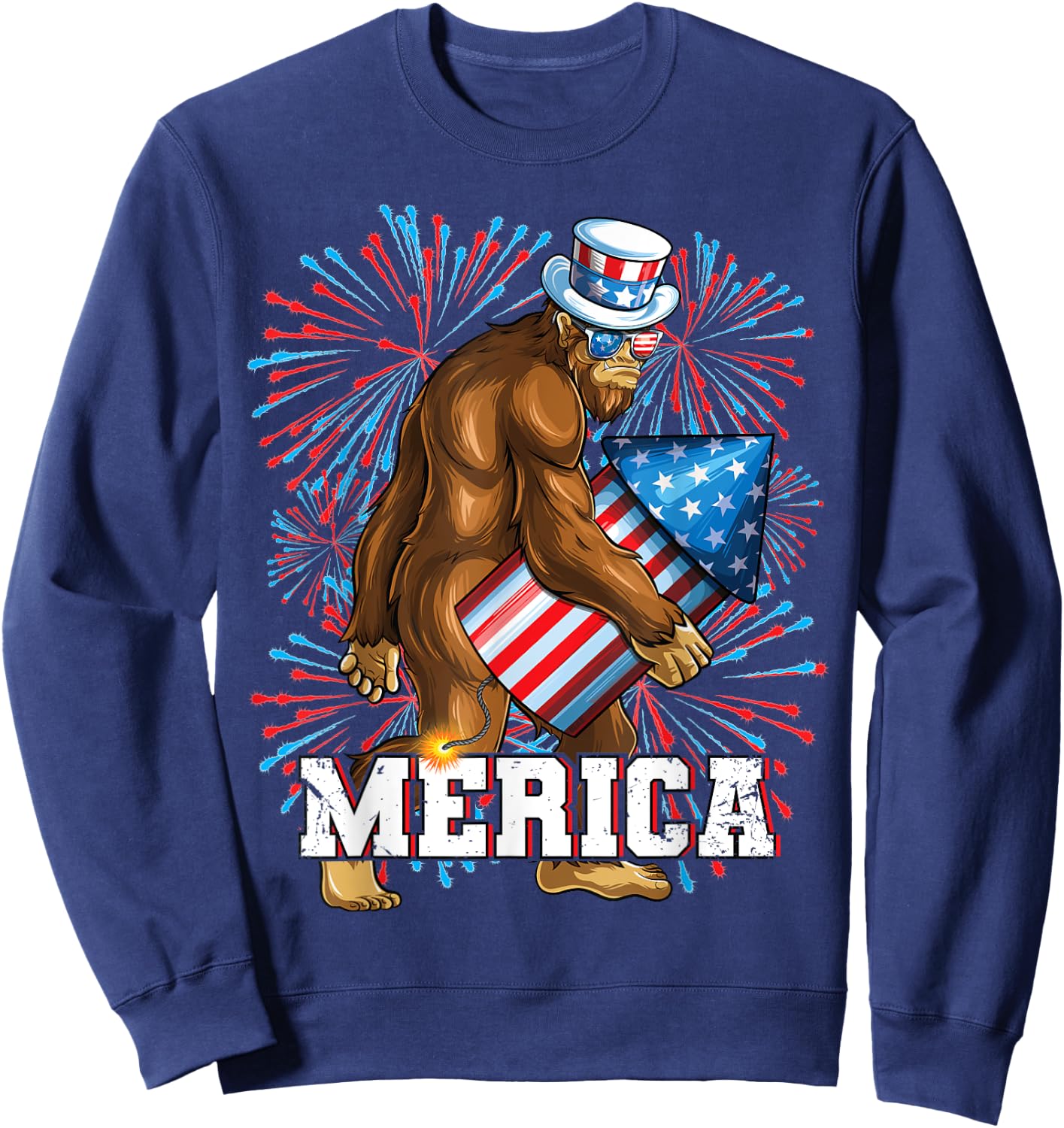 Bigfoot Fireworks 4th of July Boys Men Merica Sweatshirt - Sweatshirt | Navy