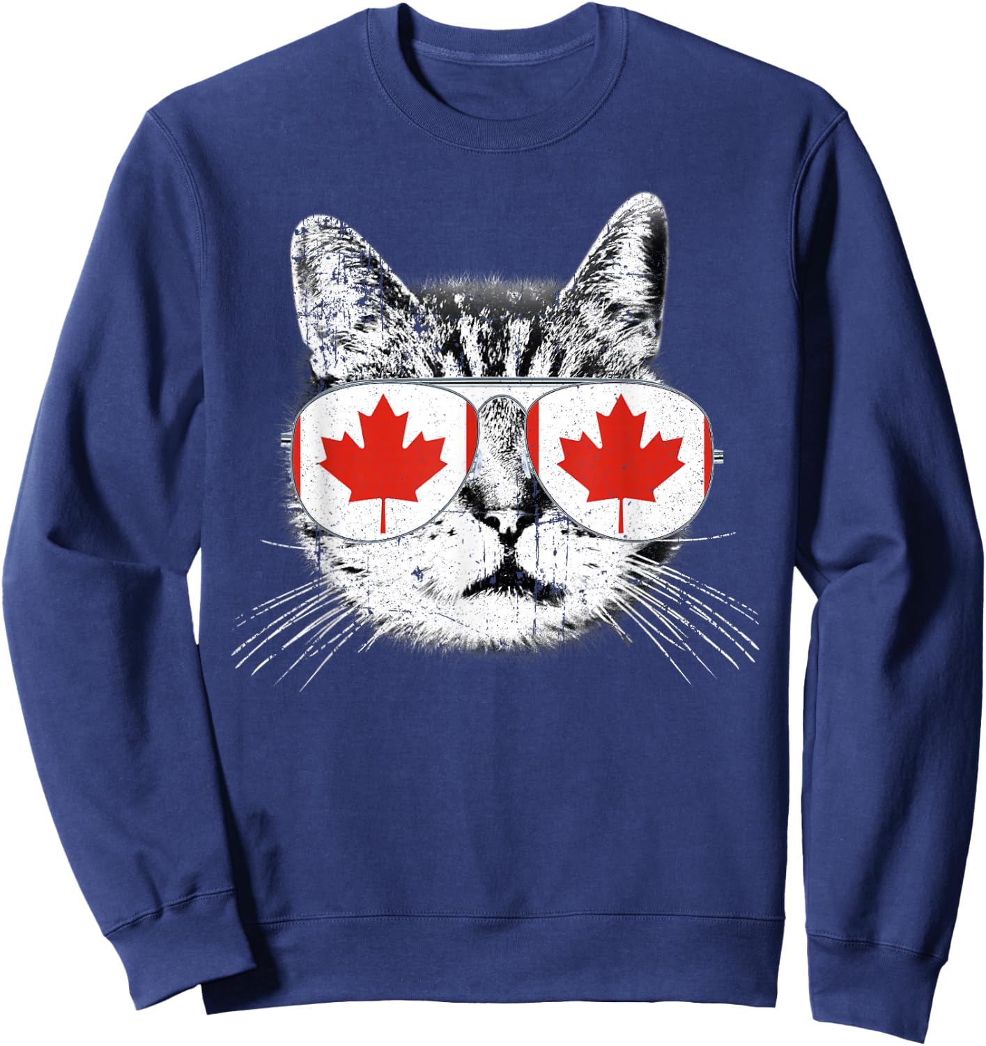 Canada Flag Canadian Cat Sunglasses Funny T Shirt Men Women Sweatshirt - Sweatshirt | Navy