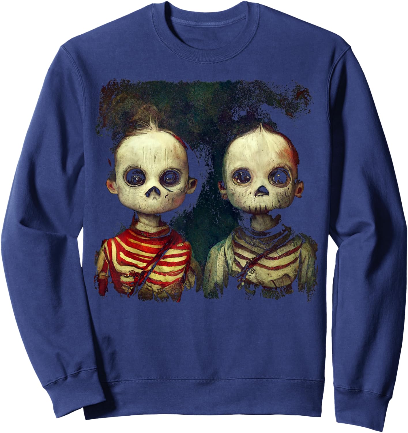 Creepy Skeleton Twins Shirt Aesthetic Horror Goth Halloween Sweatshirt - Sweatshirt | Navy