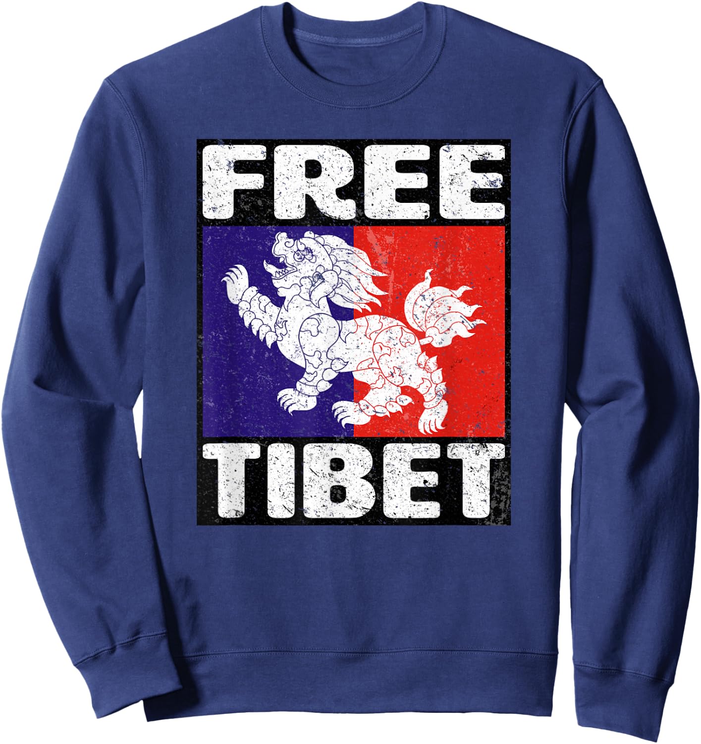 Free Tibet Flag Snow Lion Vintage Graphic Sweatshirt - Sweatshirt | Navy