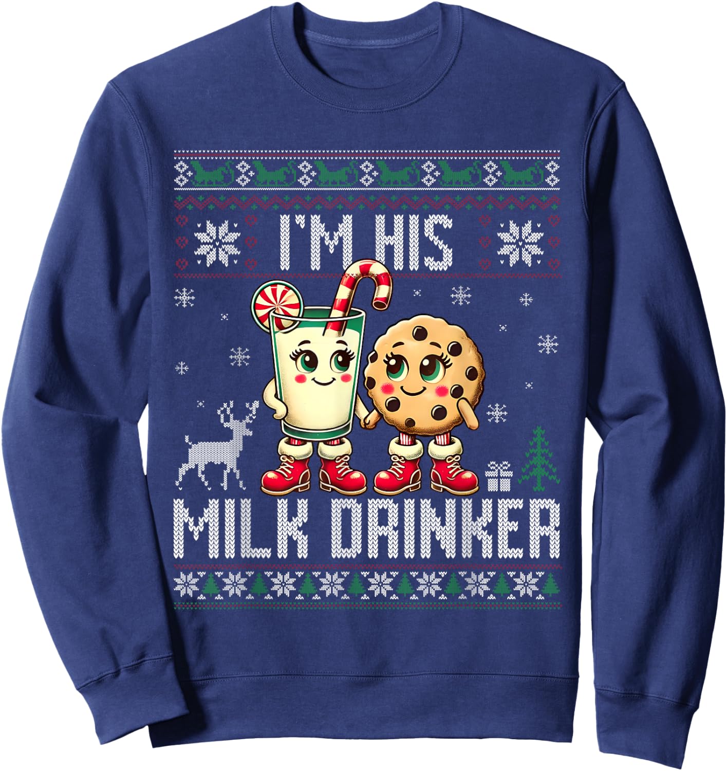 Funny I'm Her Cookie Eater I'm His Milk Drinker Ugly Xmas Sweatshirt - Sweatshirt | Navy