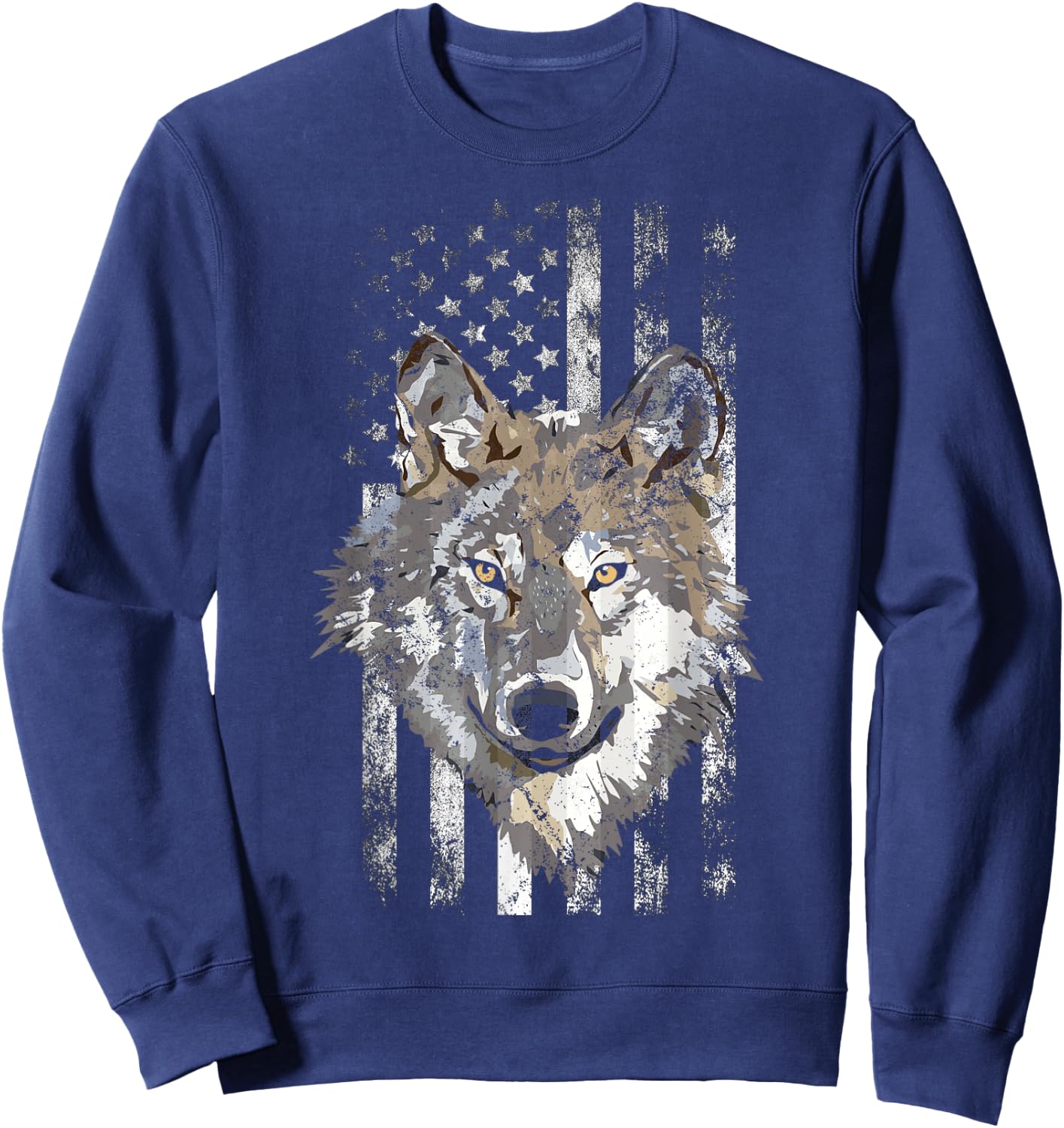 American Flag Wolf Lover American USA Grey Patriotic Wolf Sweatshirt - Sweatshirt | Navy