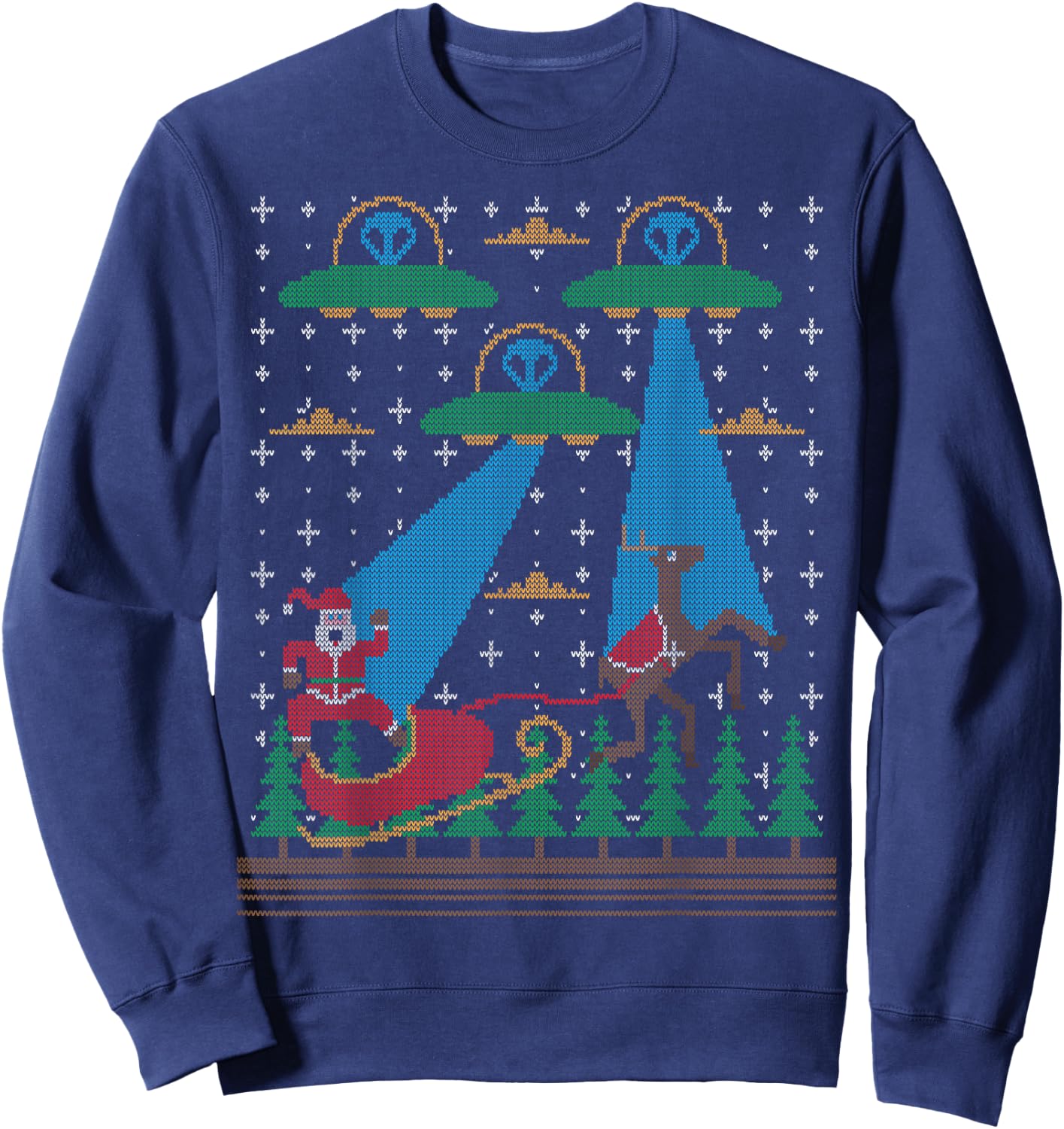 Santa Claus Alien Invasion Space UFO Ugly Christmas Sweater Sweatshirt - Sweatshirt | Navy