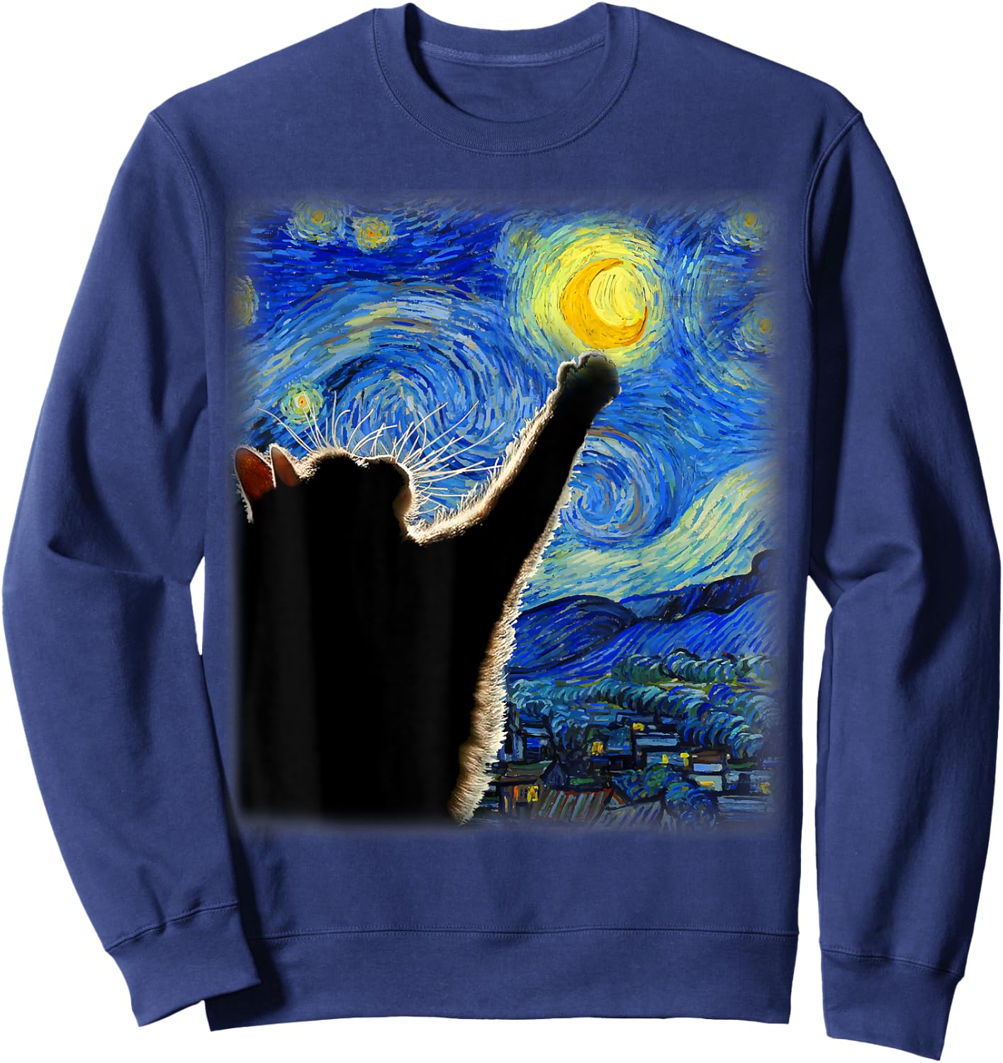 Van Gogh Starry Night Cat - Classic Fit, Cat Lover/Mom/Dad Gift, Black Sweatshirt - Sweatshirt | Navy
