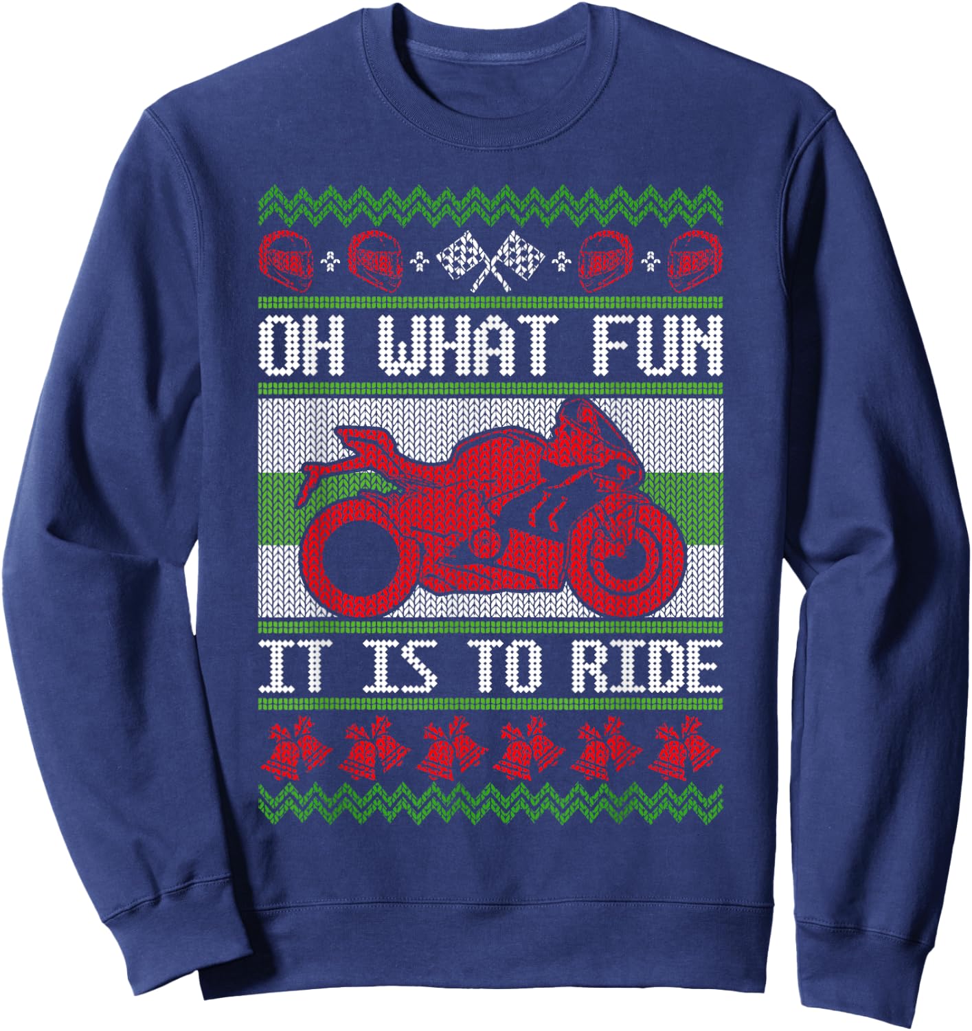 Sport Bike Motorcycle Rider Ugly Christmas Sweater Fun Braap Sweatshirt - Sweatshirt | Navy
