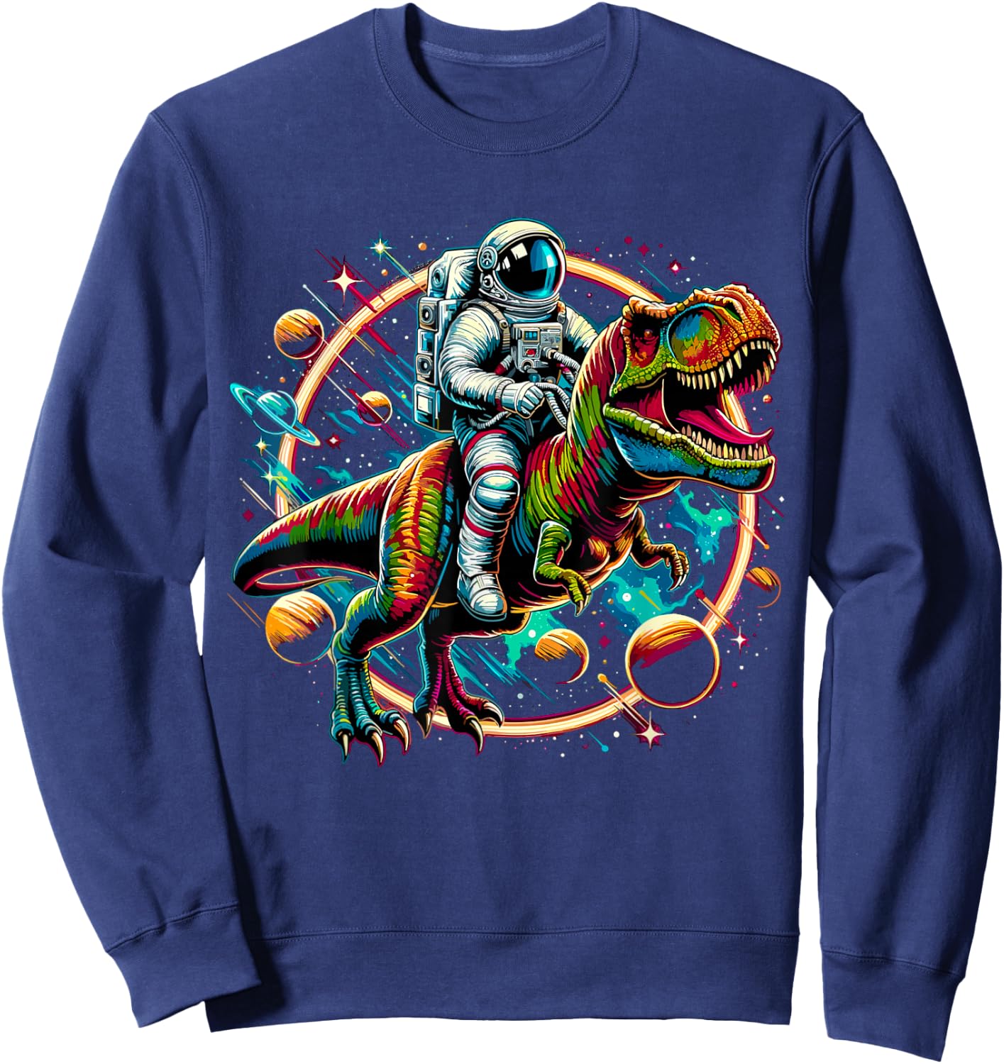 Astronaut Riding T-Rex Dinosaur Astro T-Rex Space Sweatshirt - Sweatshirt | Navy