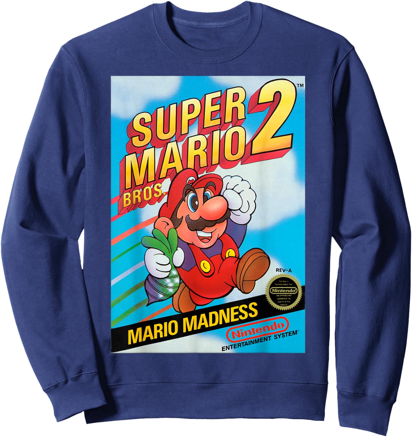 Super Mario Bros 2 Retro Box Art Graphic Sweatshirt - Sweatshirt | Navy