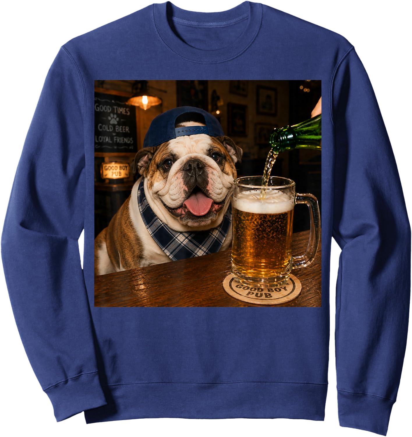 English Bulldog Drinking Beer Funny Dog Meme Sweatshirt - Sweatshirt | Navy