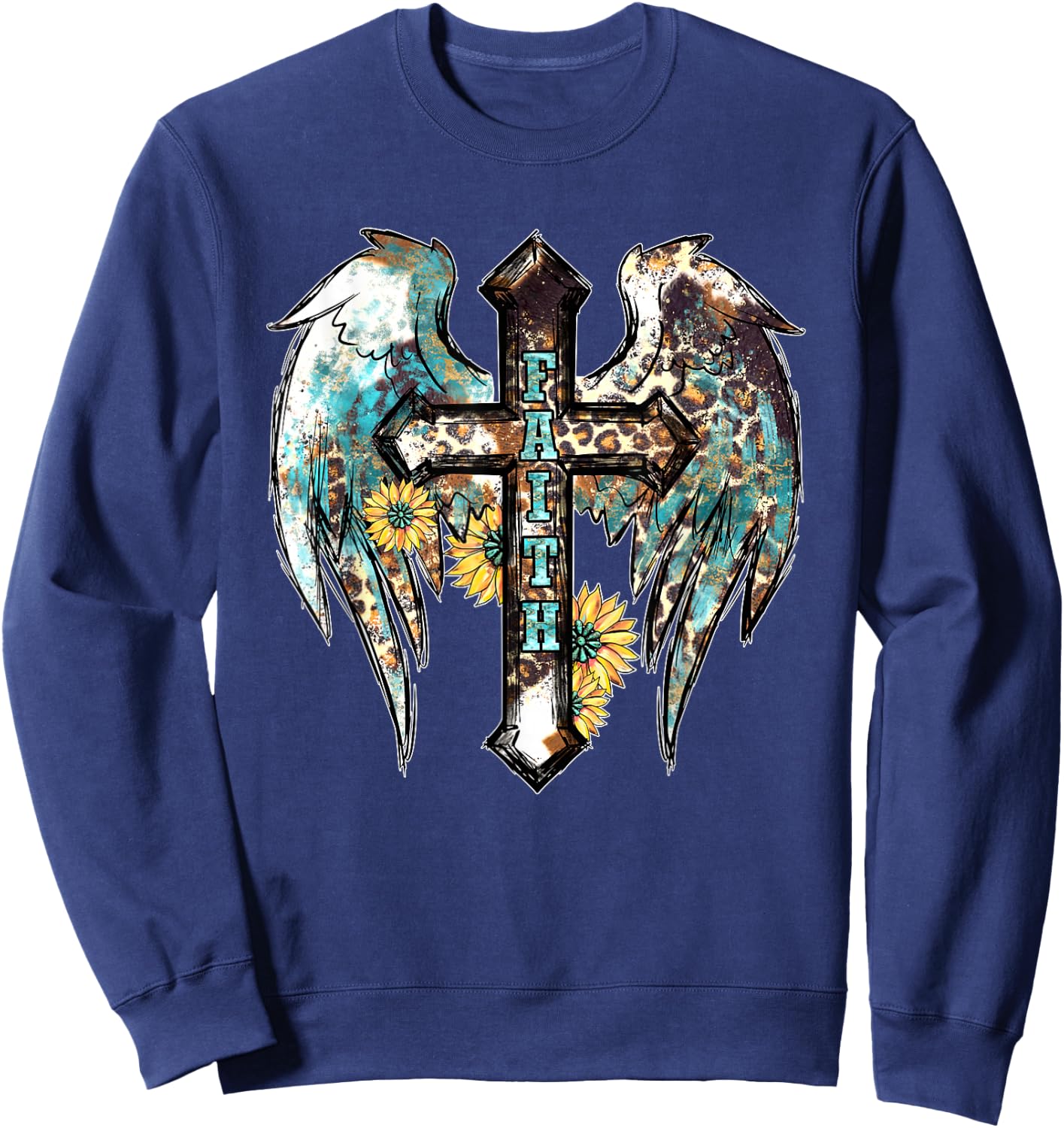 Christian Western Cross With Sunflower Decor Faith Sweatshirt - Sweatshirt | Navy