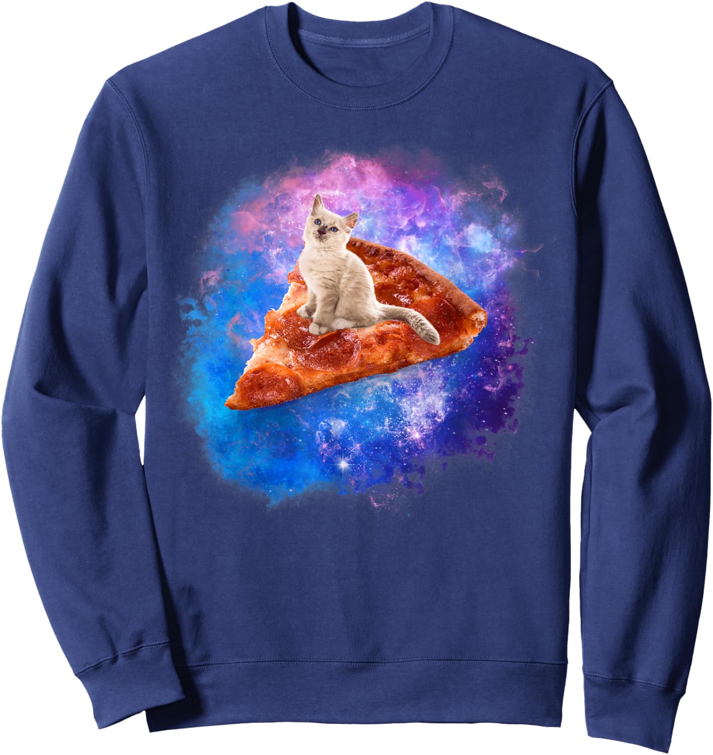Galaxy Cat Riding A Pizza Men Women Kids Sweatshirt - Sweatshirt | Navy