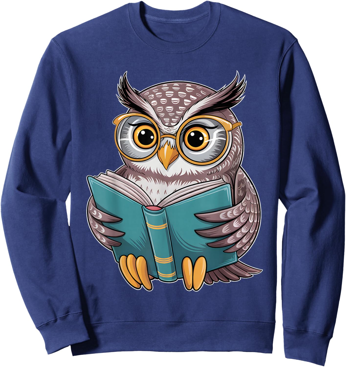 Owl Reading A Book Owls Wearing Glasses Librarian Sweatshirt - Sweatshirt | Navy