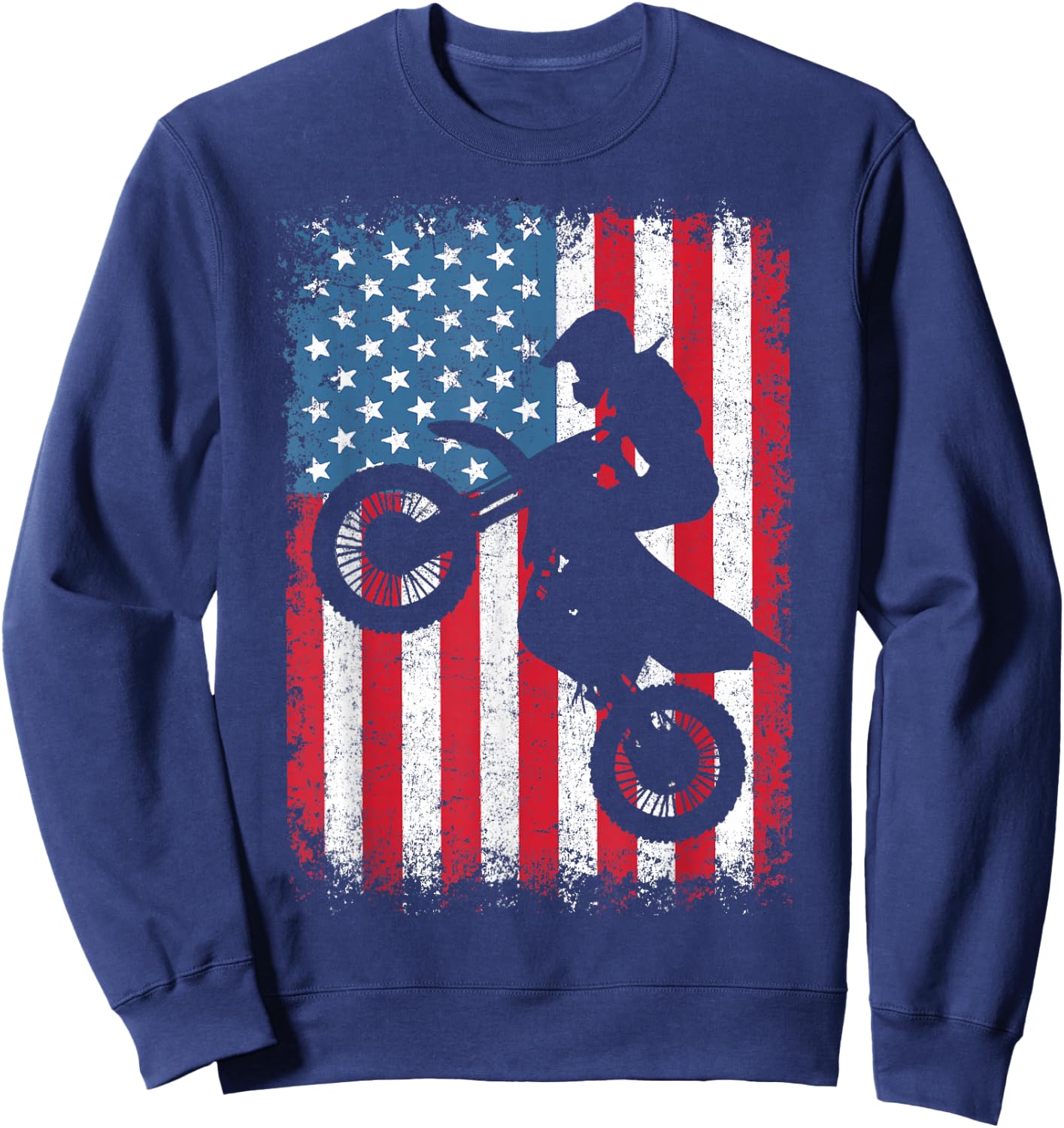 Dirt Bike Motocross Biker American Flag 4th of July Boys Men Sweatshirt - Sweatshirt | Navy