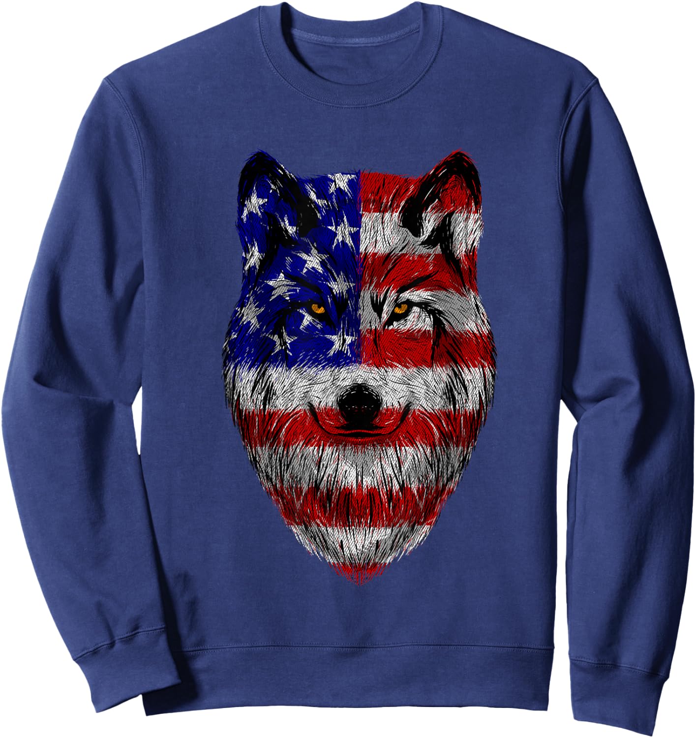 Patriotic Wolf - USA American Flag 4th of July Fourth Sweatshirt - Sweatshirt | Navy