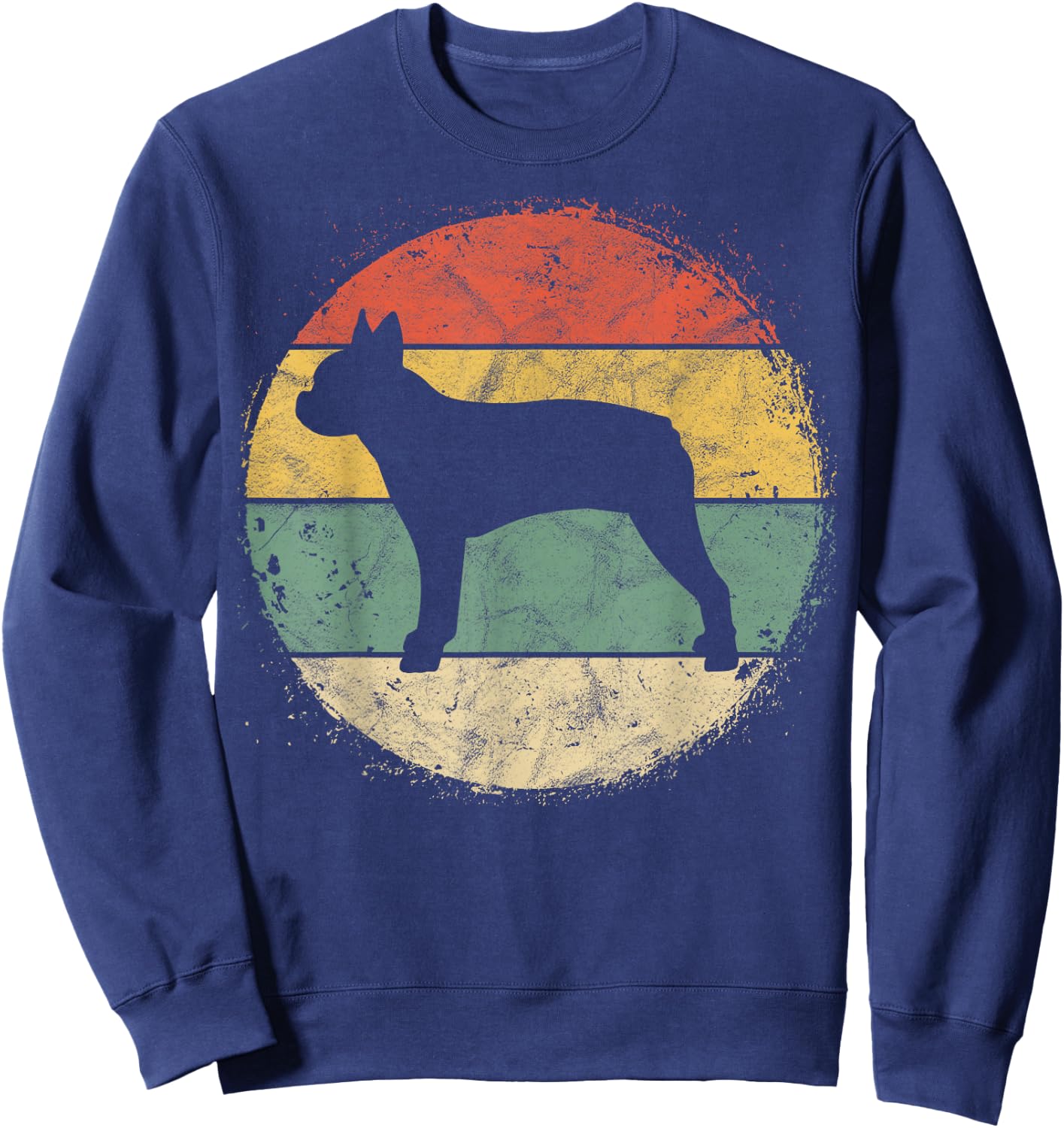 Circular Retro Boston Terrier Owner Gift Bostie Dad Mom Sweatshirt - Sweatshirt | Navy