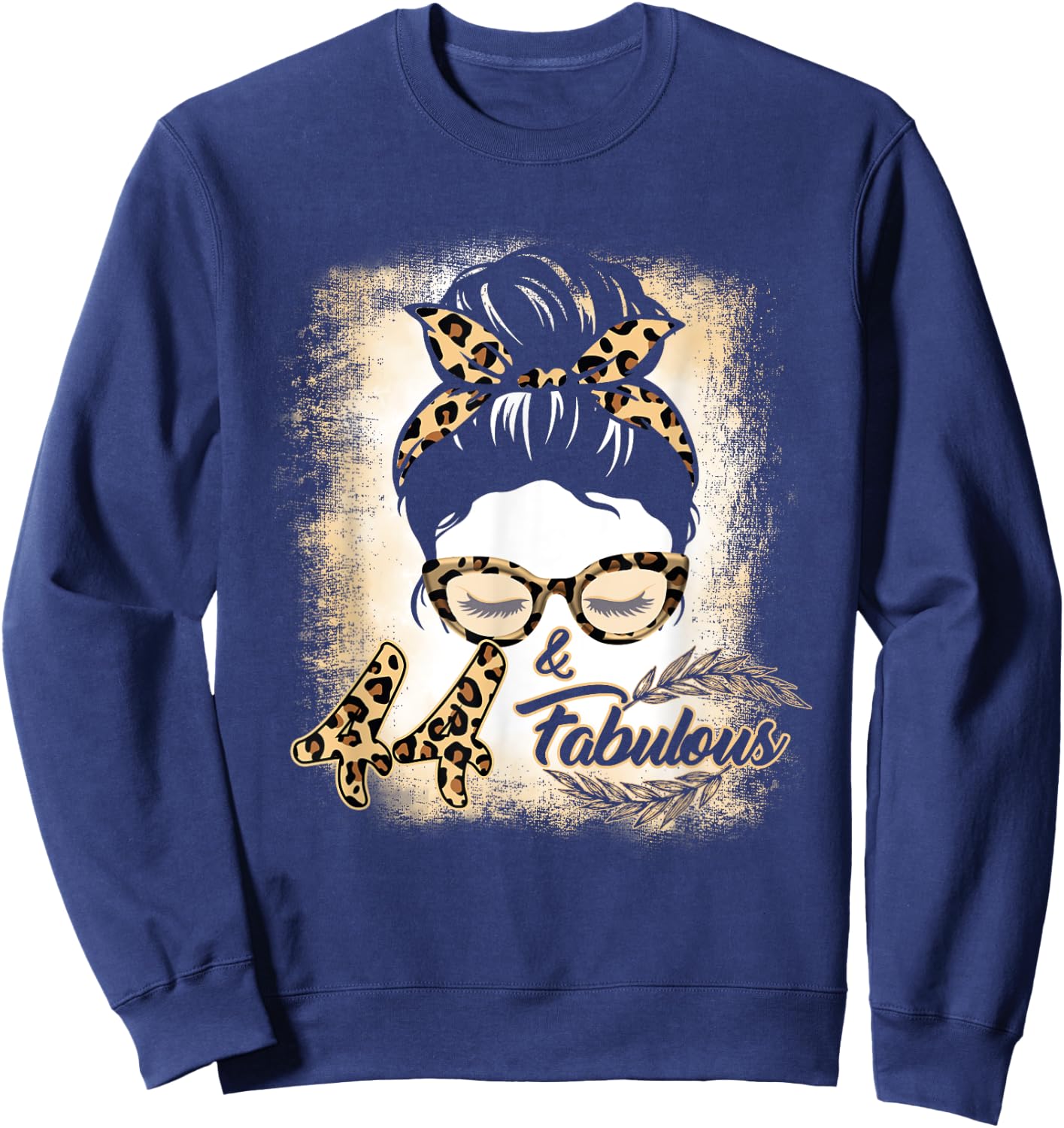 44th Birthday Gift Women Girls 44 Year Old Fabulous Leopard Sweatshirt - Sweatshirt | Navy