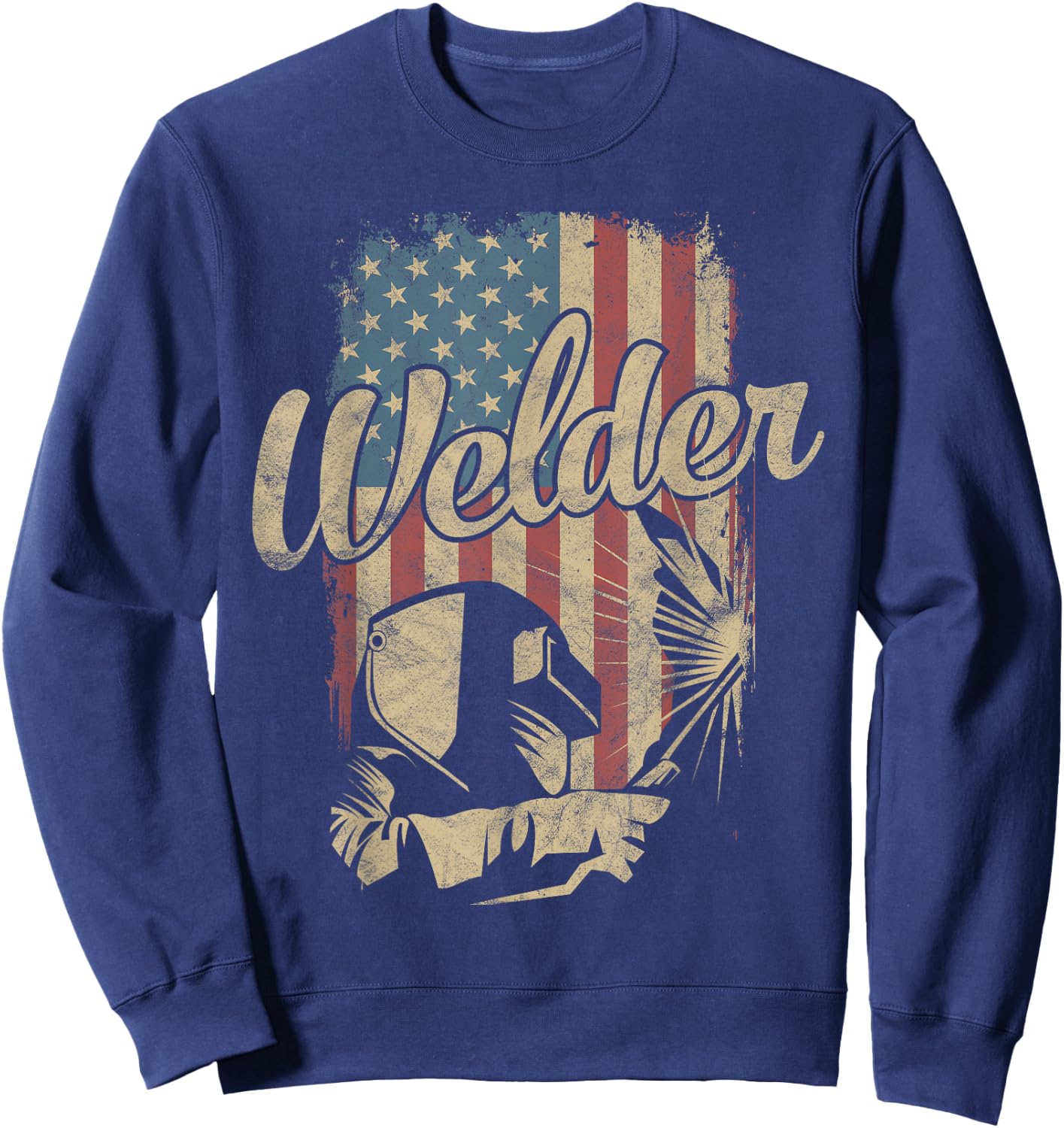 Welder American Flag Welding Gift Usa Patriotic Retro Helmet Sweatshirt - Sweatshirt | Navy