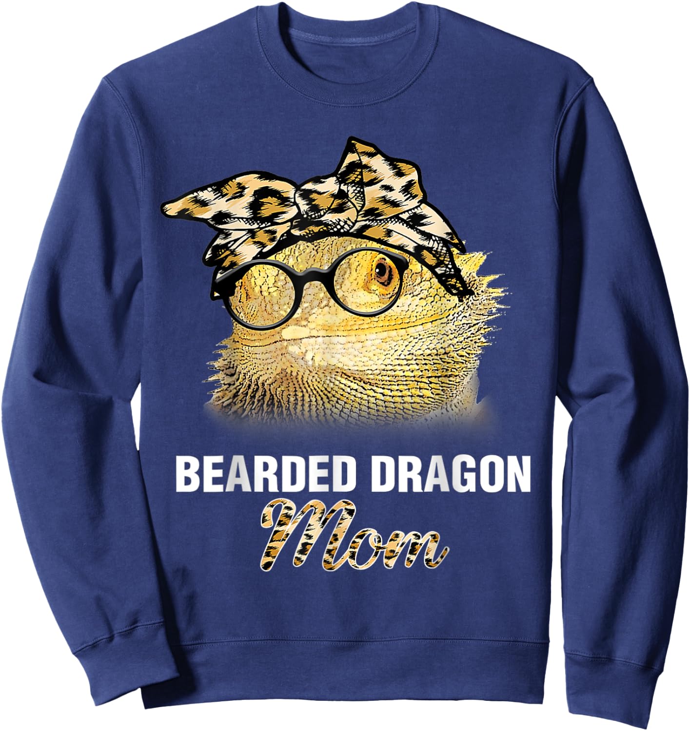 Mother's day Leopard Plaid Gift Bearded Dragon Mom Sweatshirt - Sweatshirt | Navy