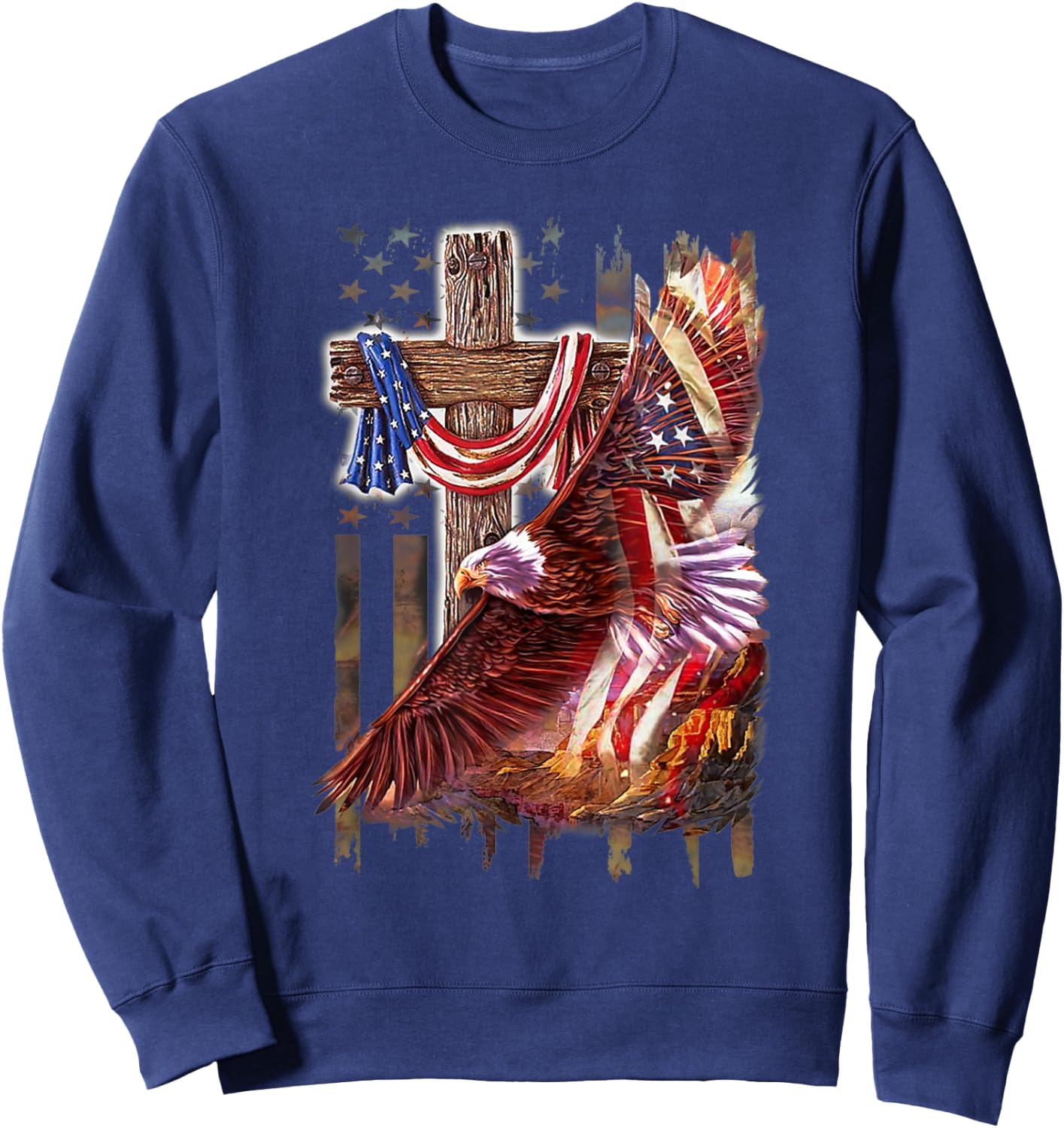 Cross Christian Jesus Eagle Flag American Sweatshirt - Sweatshirt | Navy
