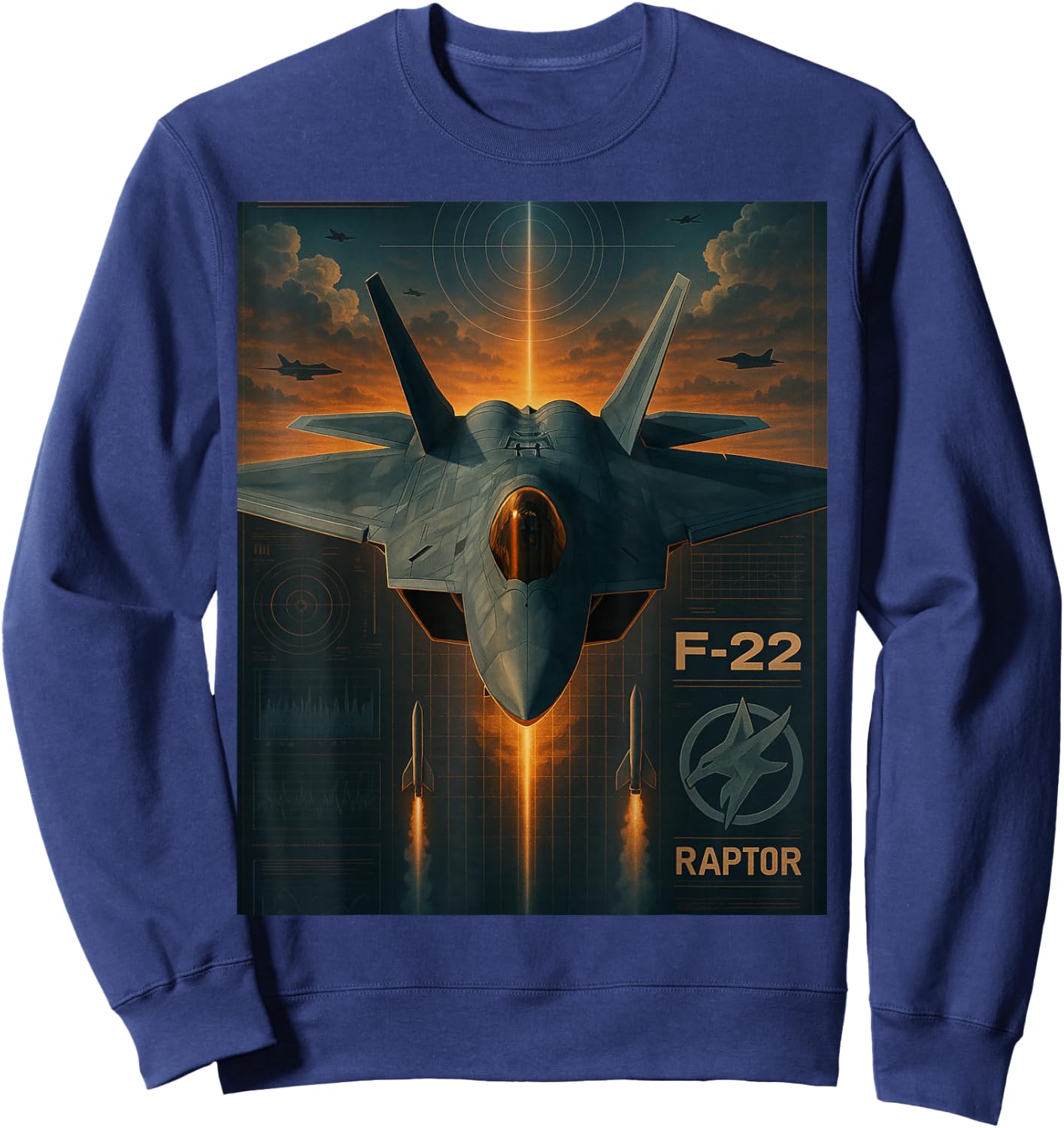 F-22 Raptor Stealth Fighter Jet Graphic Sweatshirt - Sweatshirt | Navy