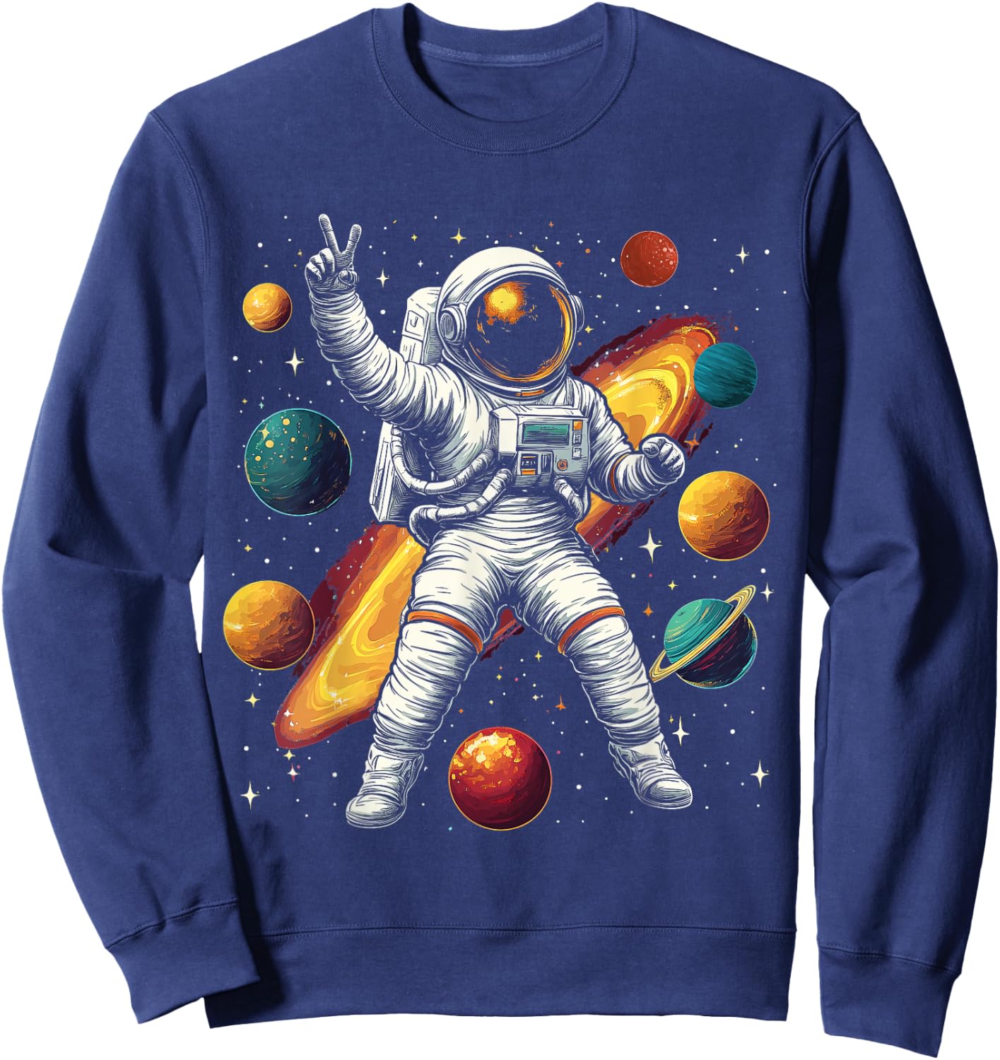 Astronaut Peace Sign Outer Space Cosmic Galaxy Adventure Boy Sweatshirt - Sweatshirt | Navy