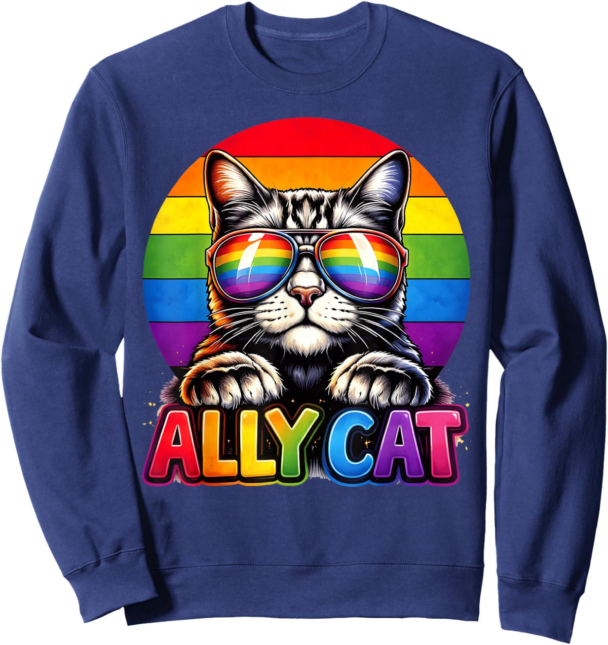 Cute Ally Cat Rainbow Pride Cat Lovers LGBT Men Women Sweatshirt - Sweatshirt | Navy