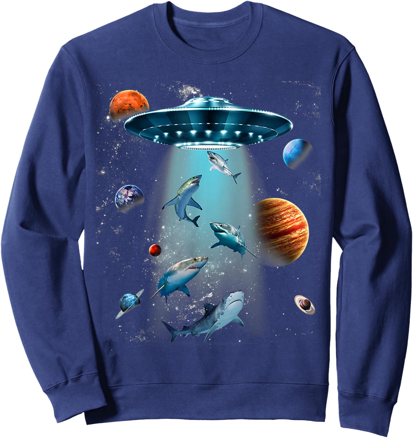 Galaxy Fish Shark Space UFO Alien Stars Sea Ocean Sharks Sweatshirt - Sweatshirt | Navy