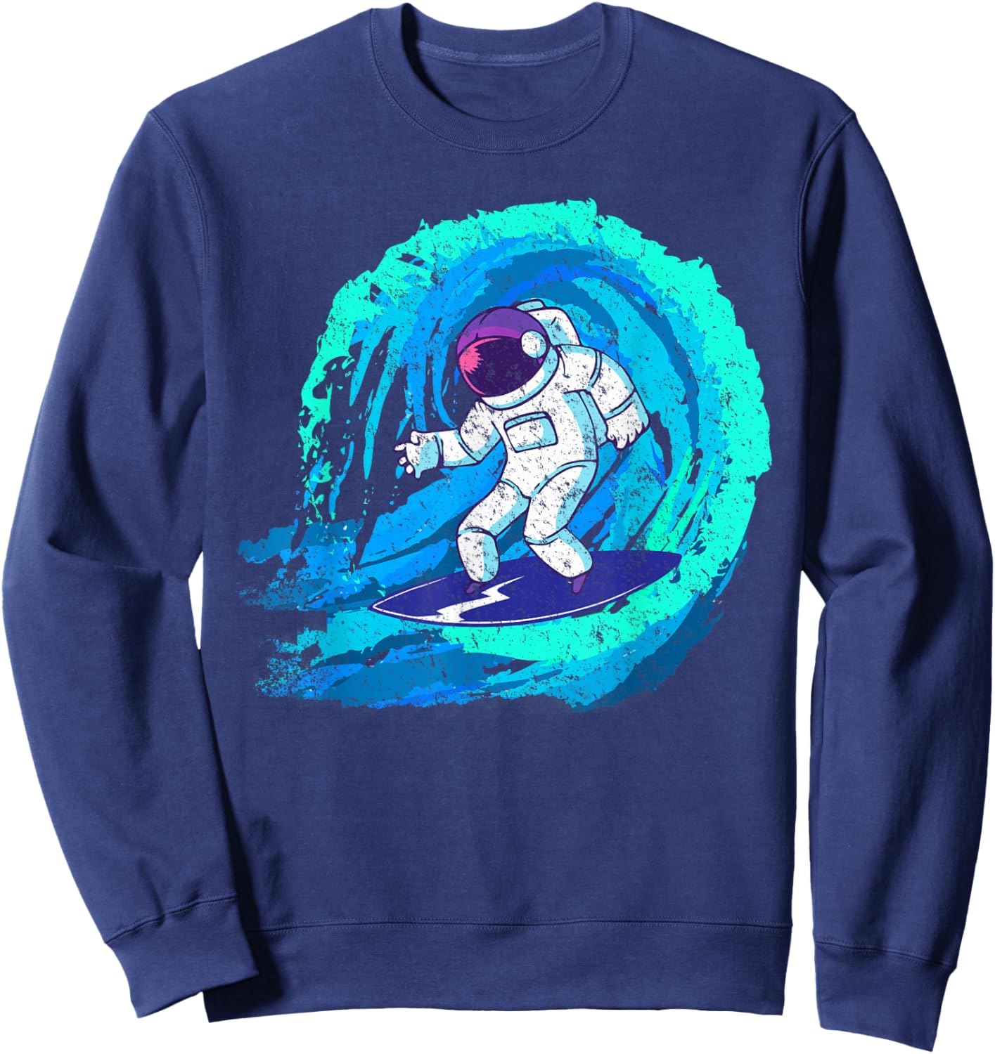 Funny space galaxy surfer astronaut surfing blue wave rider Sweatshirt - Sweatshirt | Navy