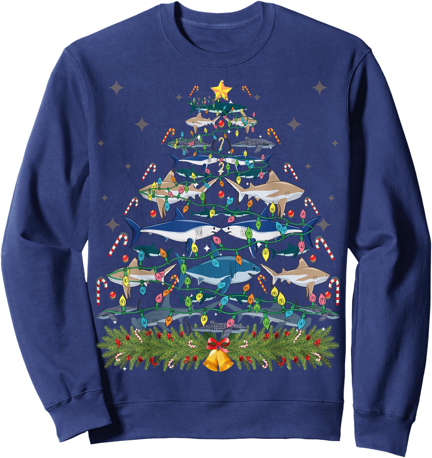 Funny Shark Christmas Tree Xmas Santa Claus Lights Gift Sweatshirt - Sweatshirt | Navy