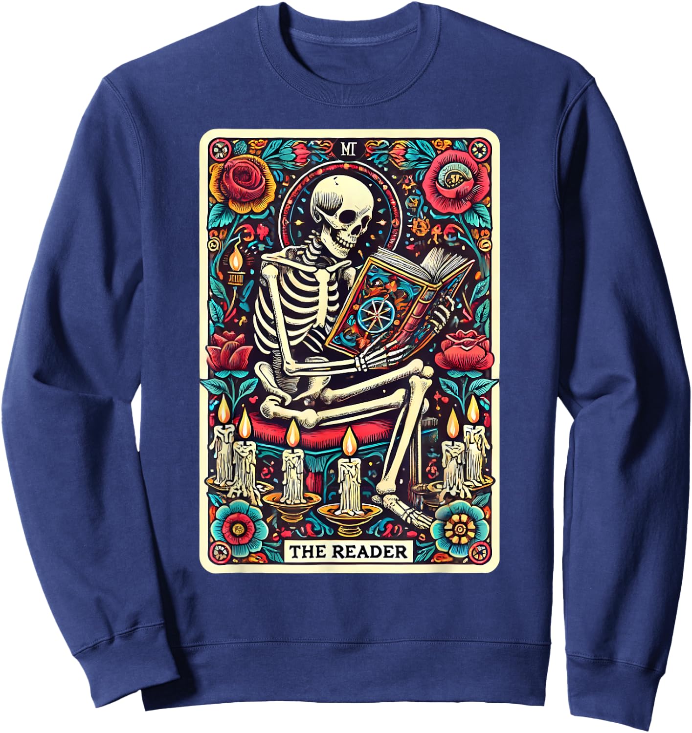 The Reader Book Lover Skeleton Tarot Card Reading Readers Sweatshirt - Sweatshirt | Navy