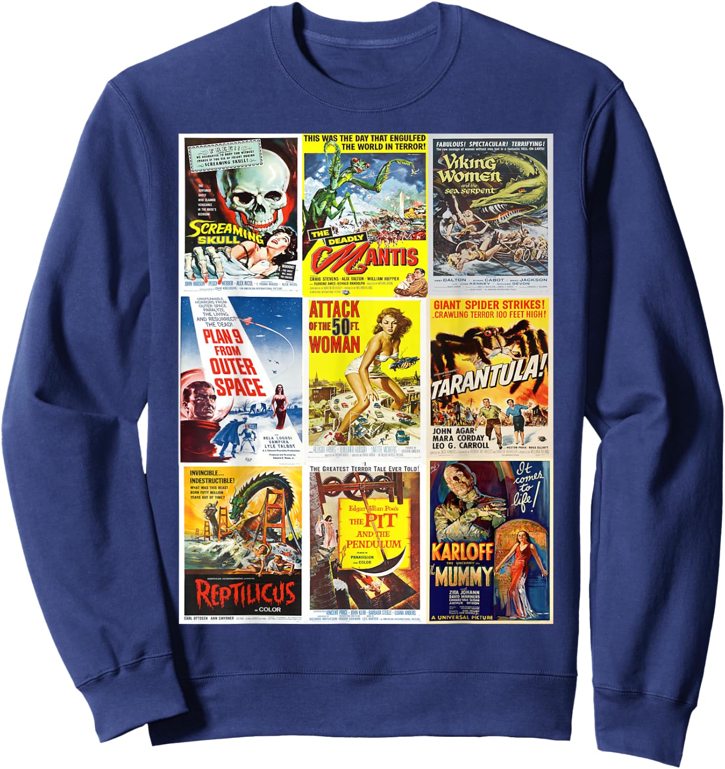 B Movie Poster Collection, Classic Sci-Fi Horror Monsters Sweatshirt - Sweatshirt | Navy