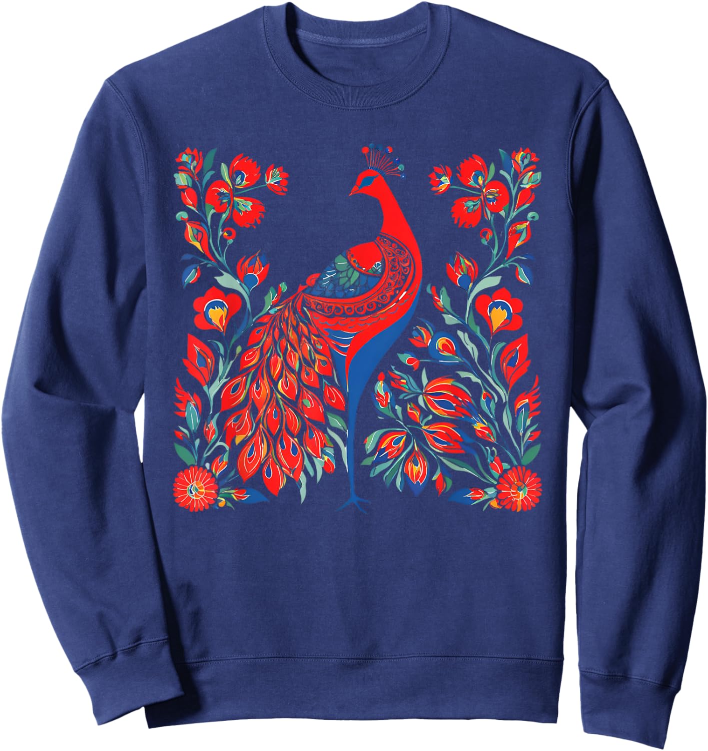 Firebird - Cute Floral Vintage Ukrainian Vyshyvanka Style Sweatshirt - Sweatshirt | Navy