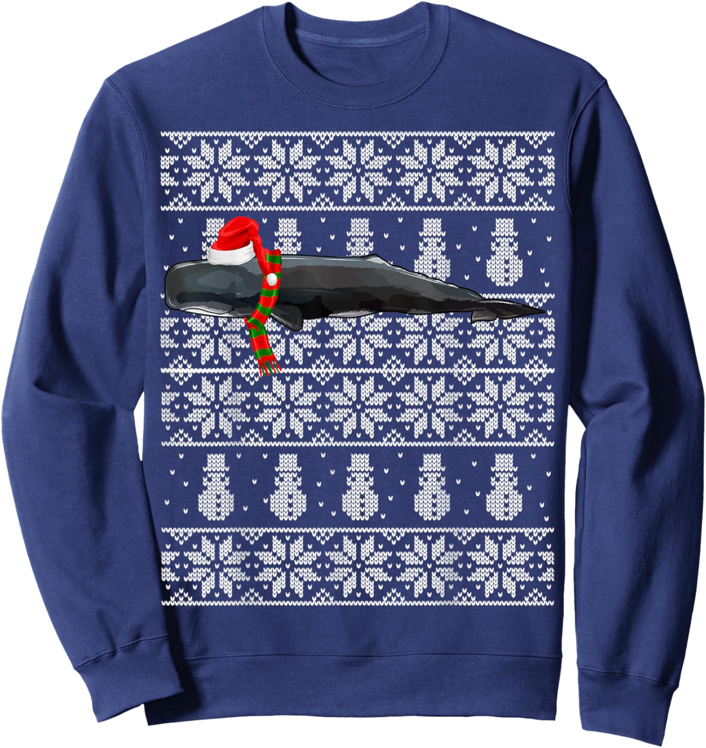 Xmas Santa Hat Sperm Whale Ugly Christmas Sweatshirt - Sweatshirt | Navy