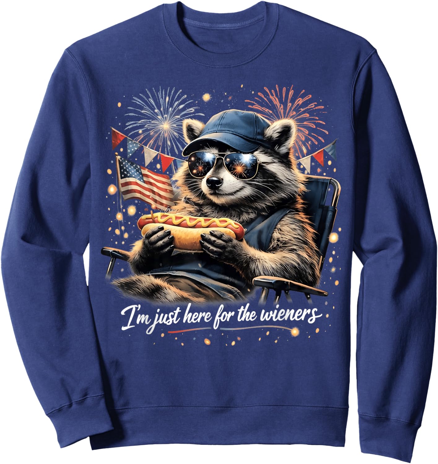 I'm Just Here for the Wieners 4th of July Raccoon Hot Dog Sweatshirt - Sweatshirt | Navy