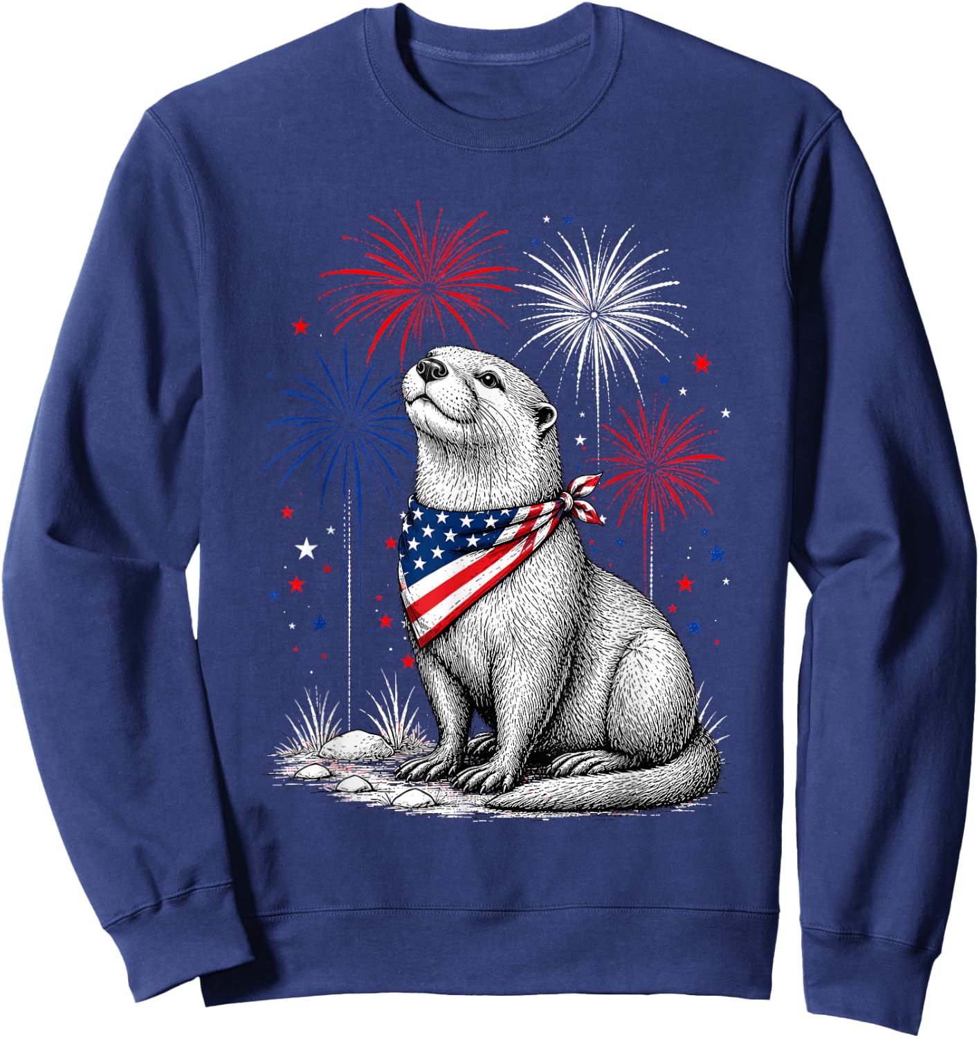 Otterly America's 250th Patriotic Fireworks Animal Lovers Sweatshirt - Sweatshirt | Navy