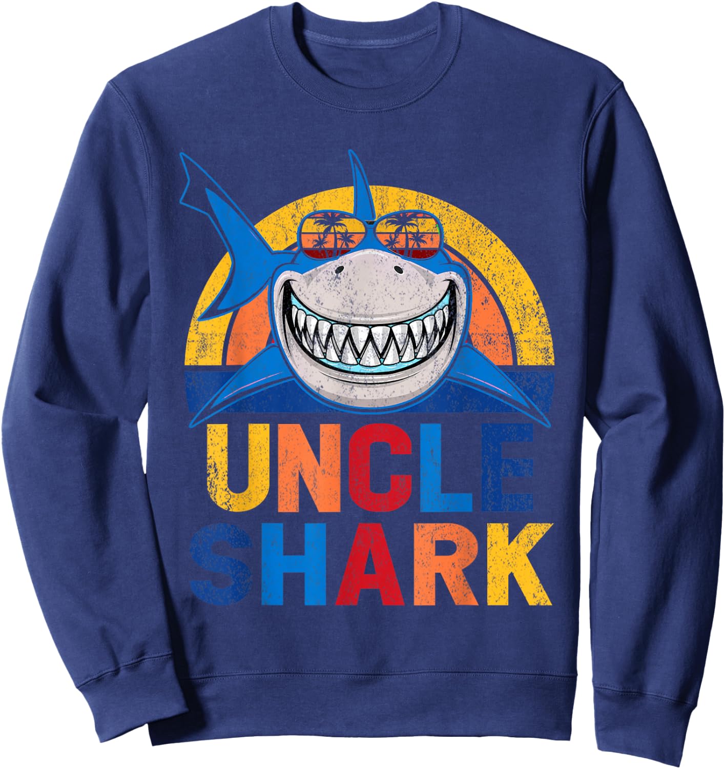 Uncle Shark Retro Pajamas Father Day Uncle Shark Sweatshirt - Sweatshirt | Navy