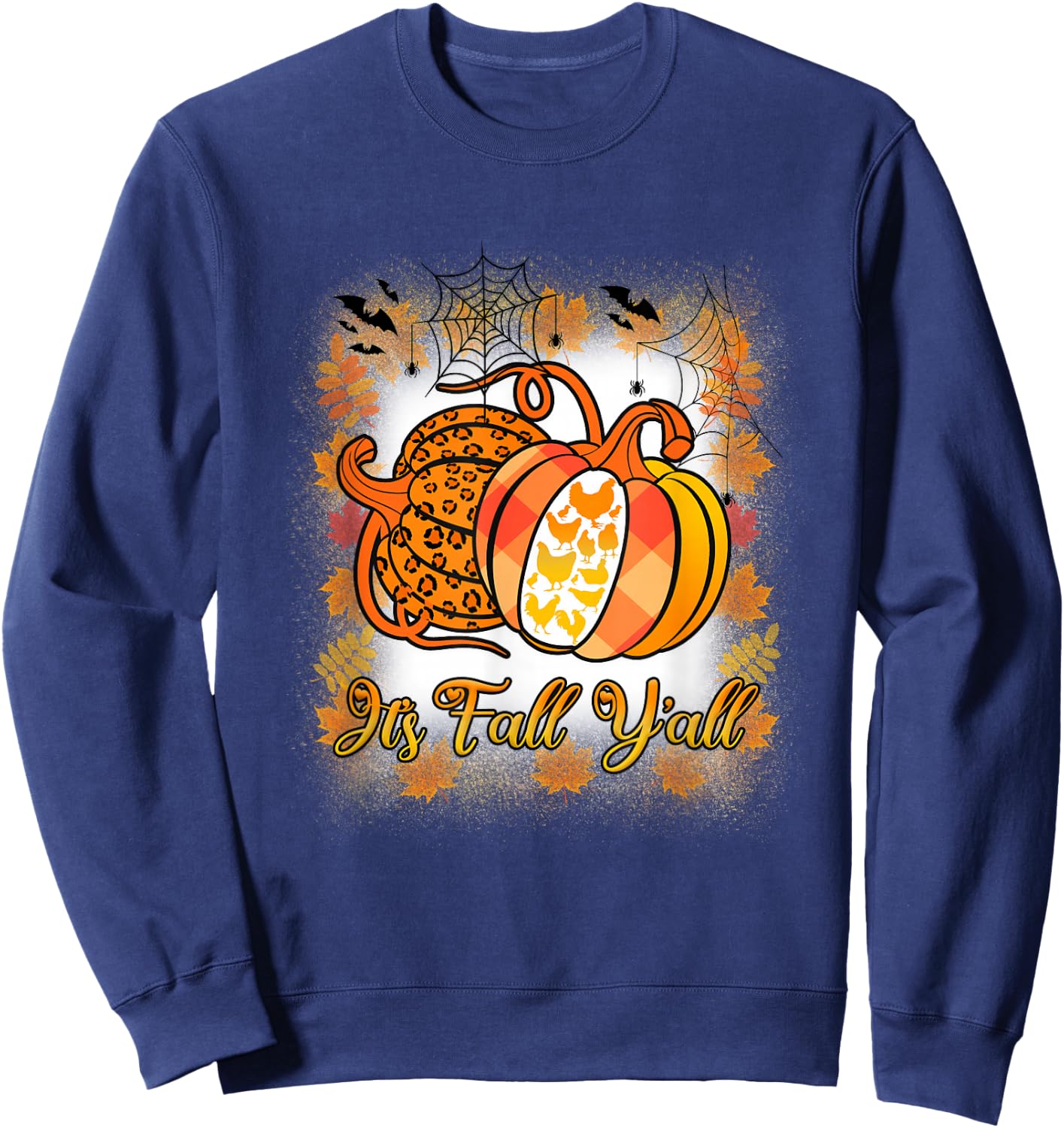 It’s Fall Y’all Pumpkin Leopard Print Chicken Halloween Sweatshirt - Sweatshirt | Navy