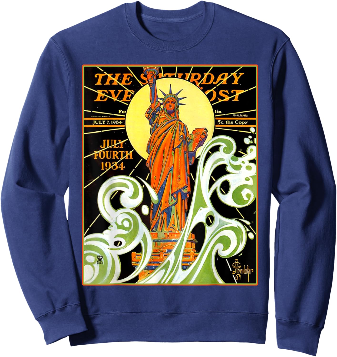 Lady Liberty Statue Of Liberty Waves NYC New York Vintage Sweatshirt - Sweatshirt | Navy